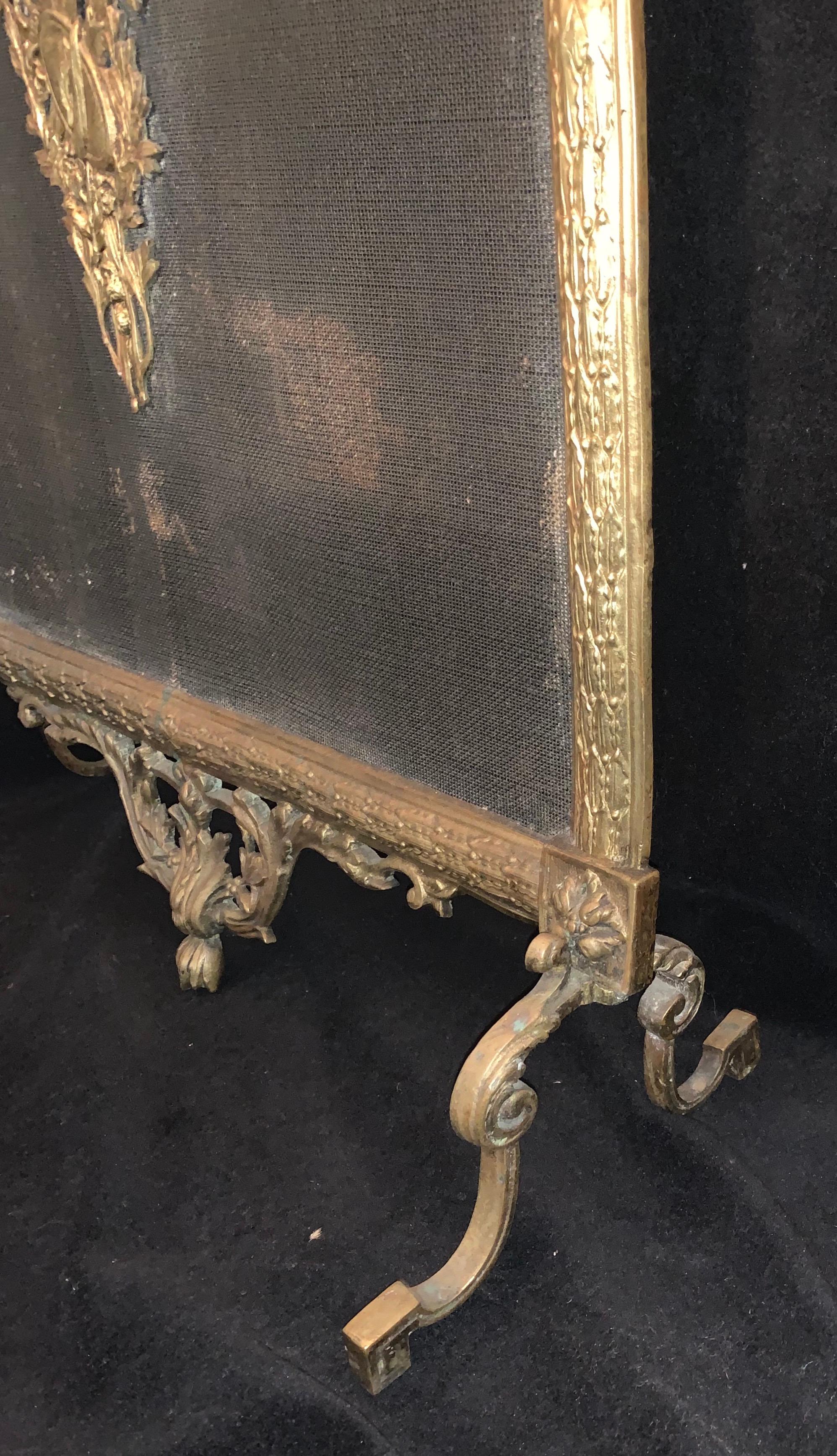 Fine French Louis XVI Gilt Bronze Fireplace Screen Urn Bow Instrument Medallion For Sale 2