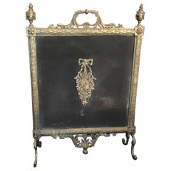 Vintage Fine French Louis XVI Gilt Bronze Fireplace Screen Urn Bow Instrument Medallion