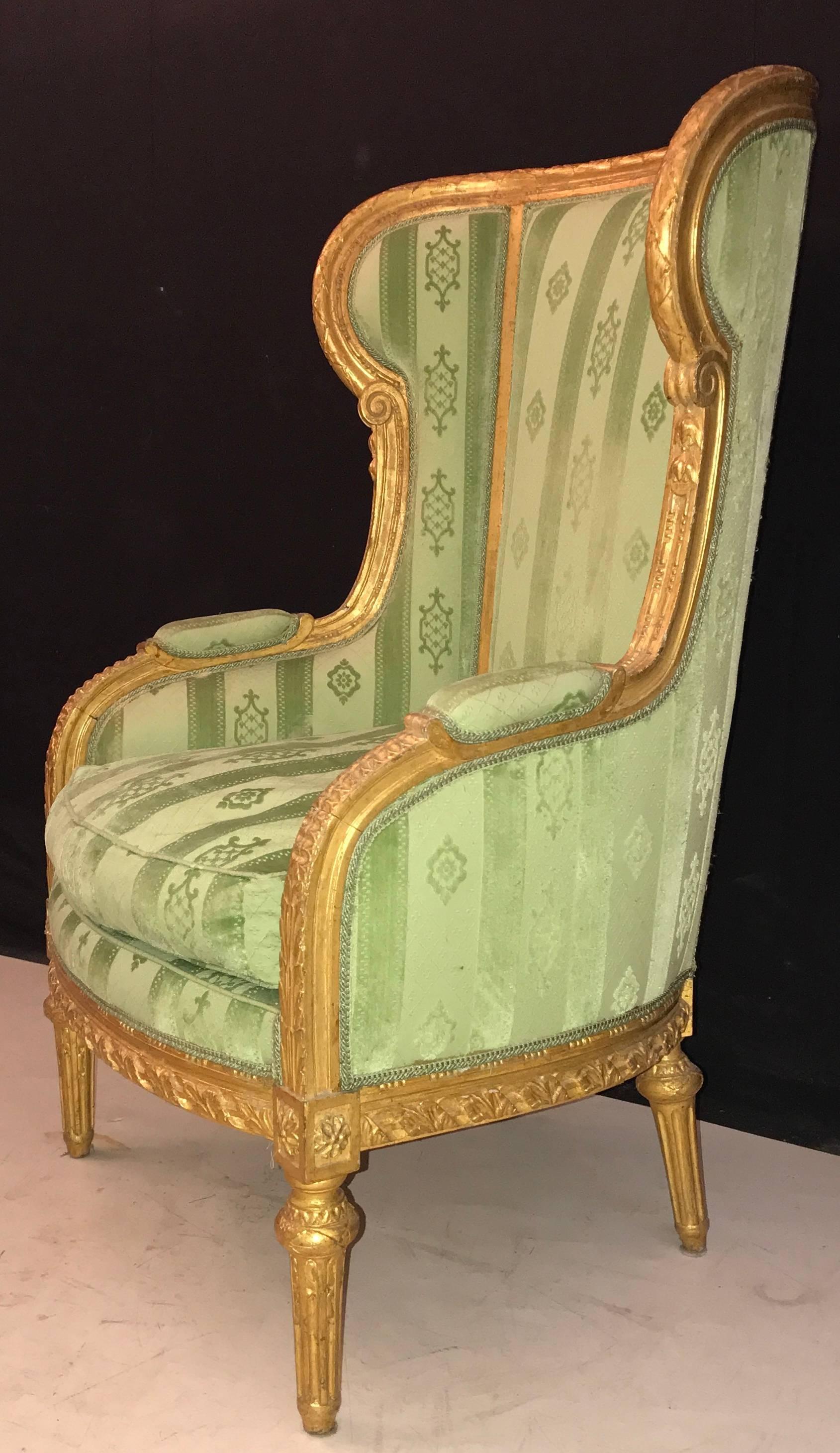 18th Century Fine French Louis XVI Giltwood Armchair or Bergère, 1780