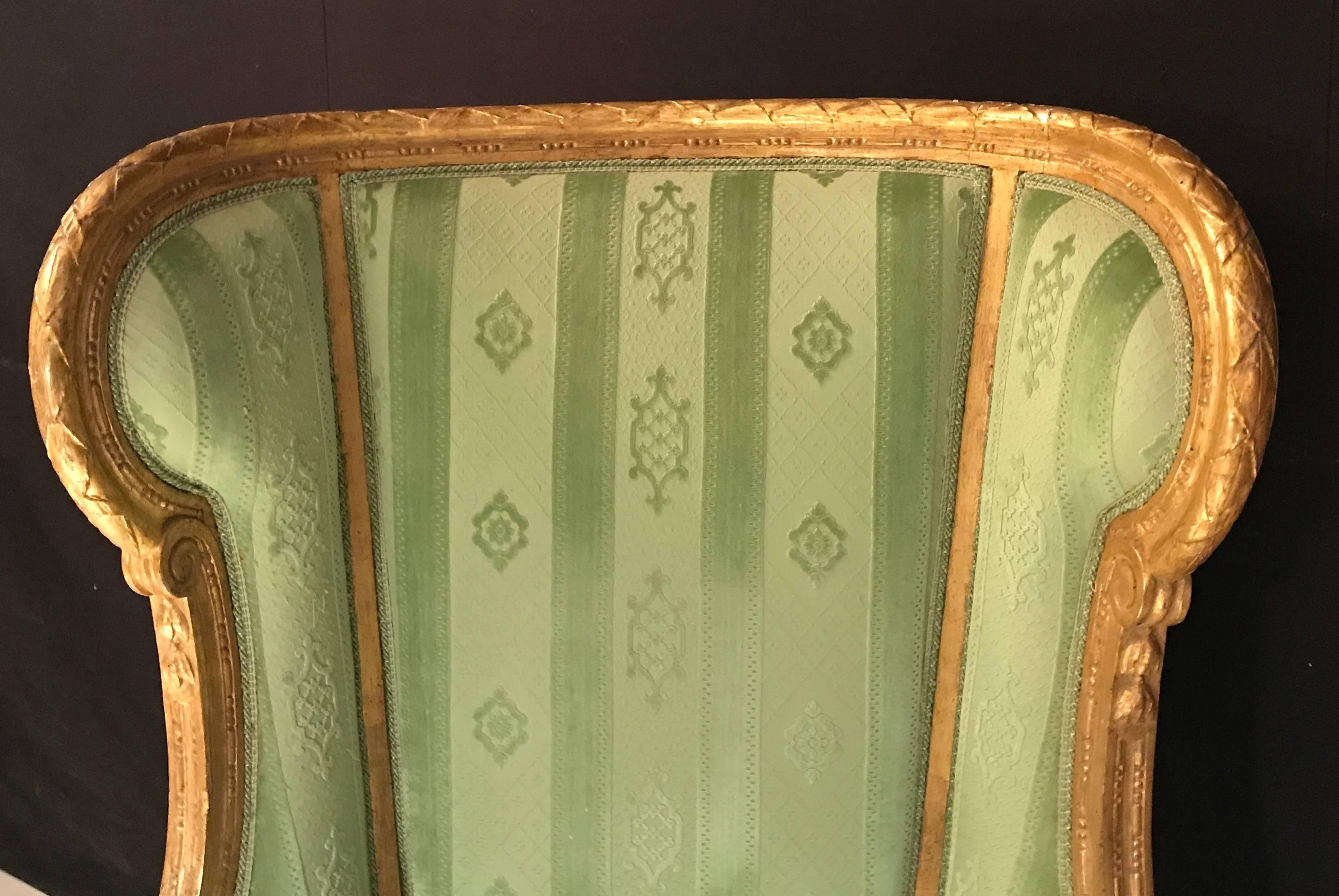 Wood Fine French Louis XVI Giltwood Armchair or Bergère, 1780