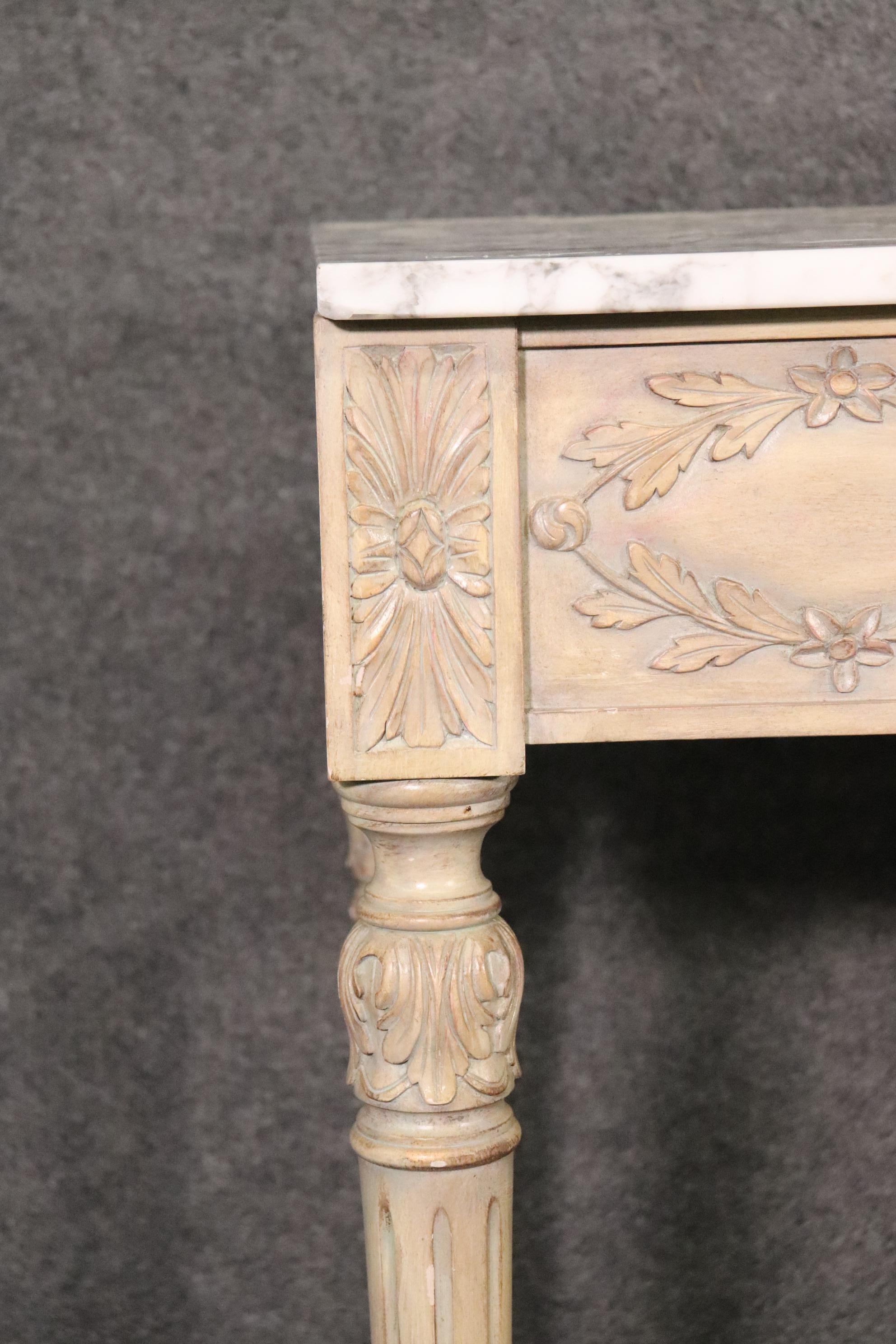 Fine French Louis XVI Marble Top Console Table with Glazed Finish circa 1920s 8