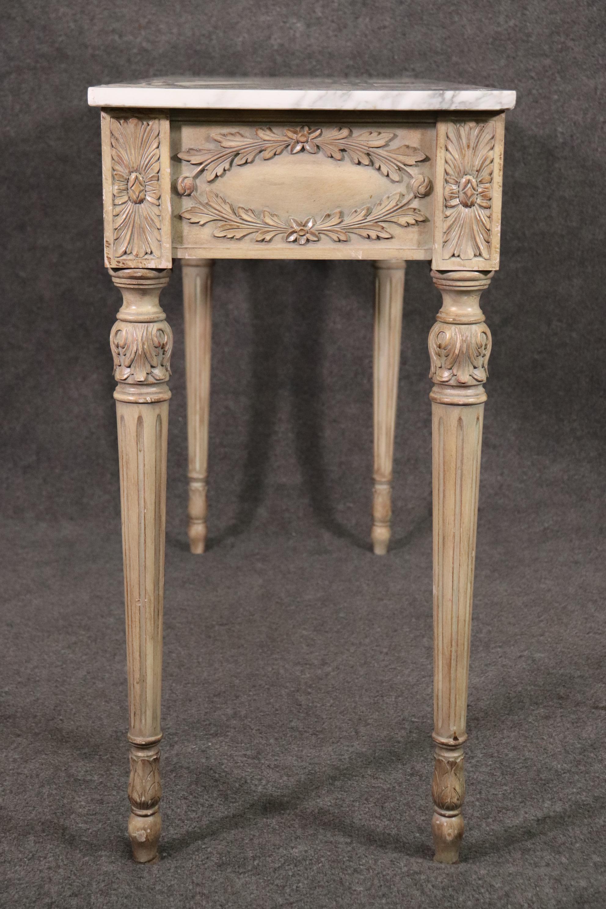 Fine French Louis XVI Marble Top Console Table with Glazed Finish circa 1920s 1