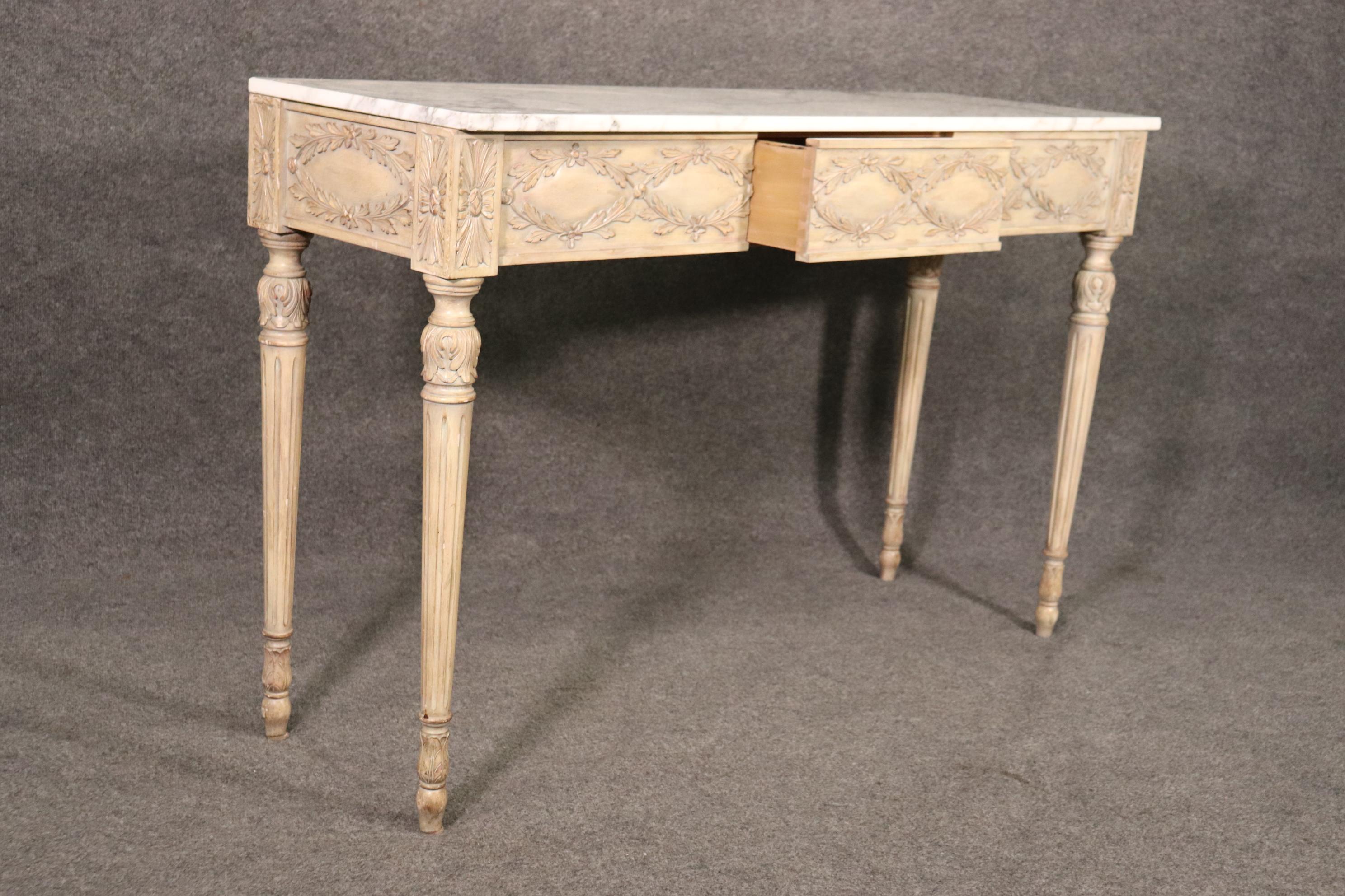Fine French Louis XVI Marble Top Console Table with Glazed Finish circa 1920s 2