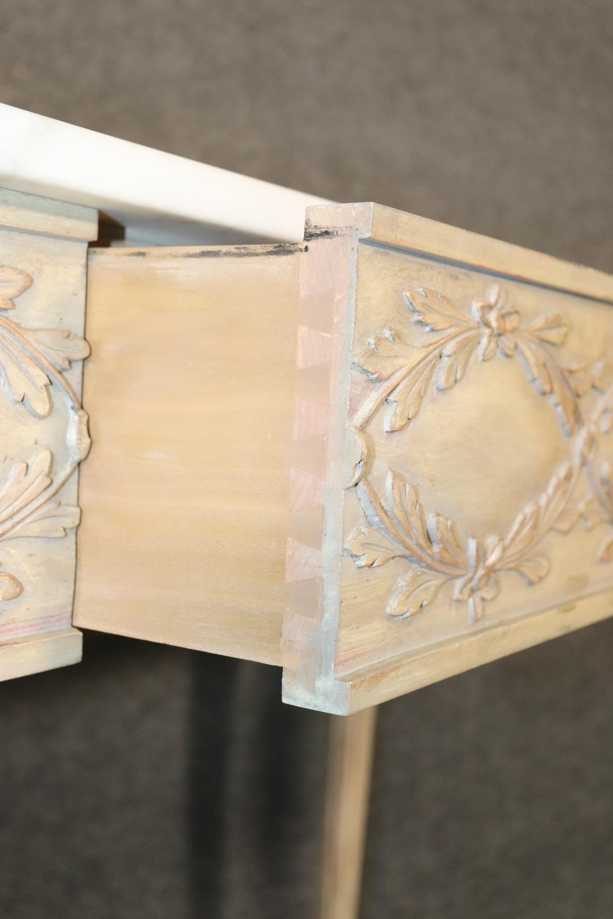 Fine French Louis XVI Marble Top Console Table with Glazed Finish circa 1920s 3