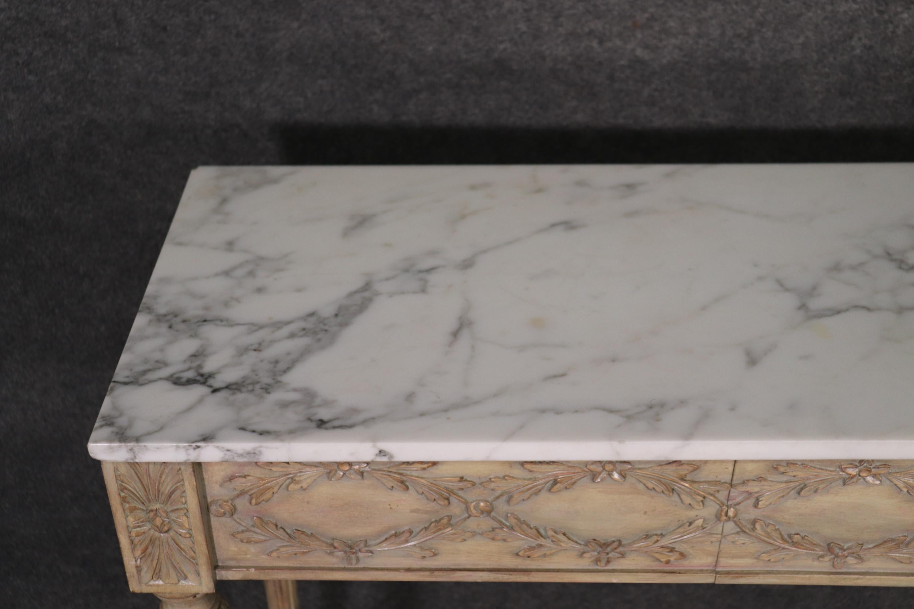 Fine French Louis XVI Marble Top Console Table with Glazed Finish circa 1920s 4