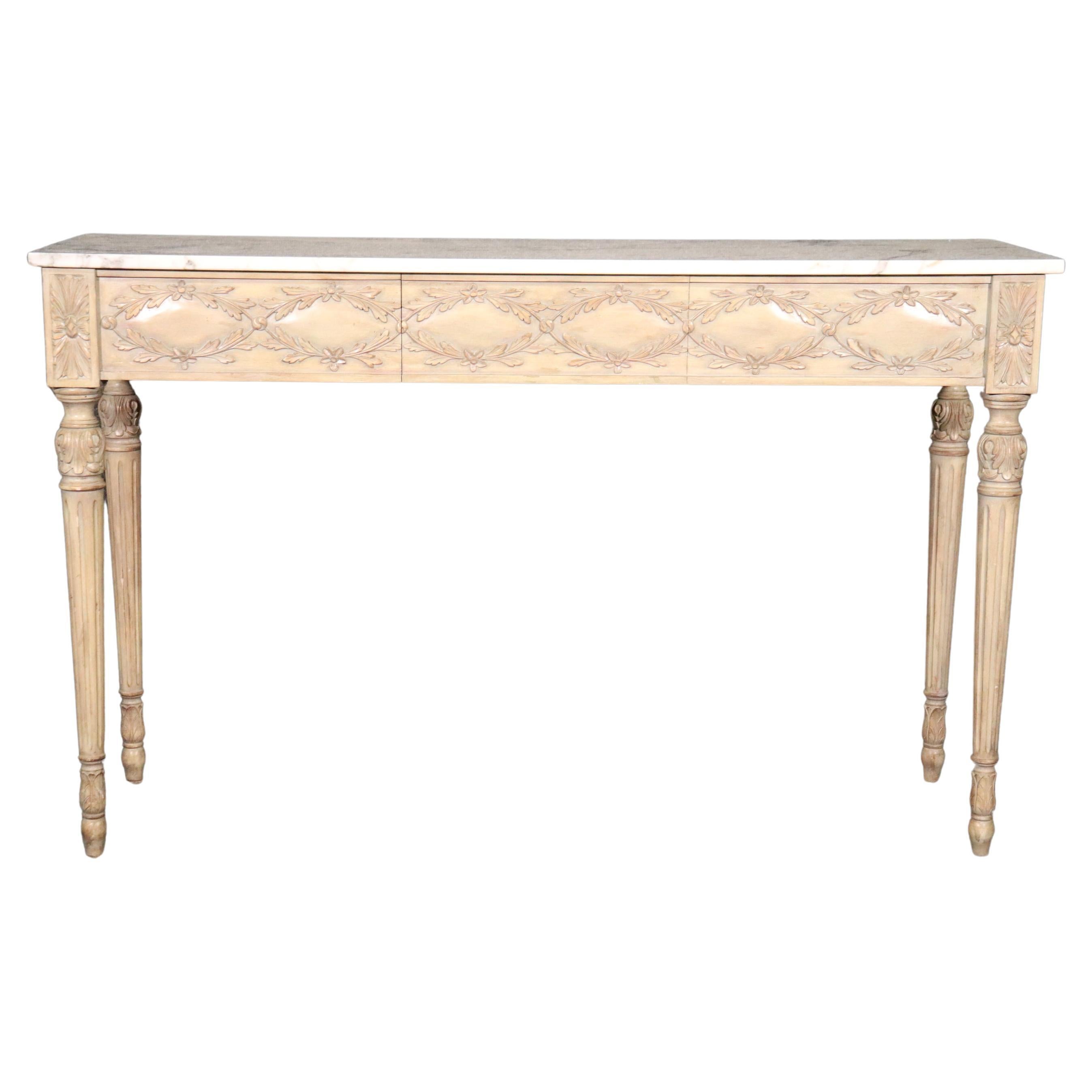 Fine French Louis XVI Marble Top Console Table with Glazed Finish circa 1920s