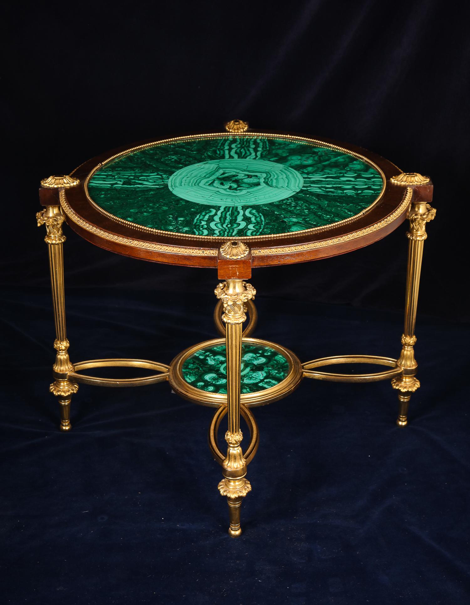 Fine French Louis XVI Style Gilt Bronze and Malachite Coffee Table In Good Condition In New York, NY