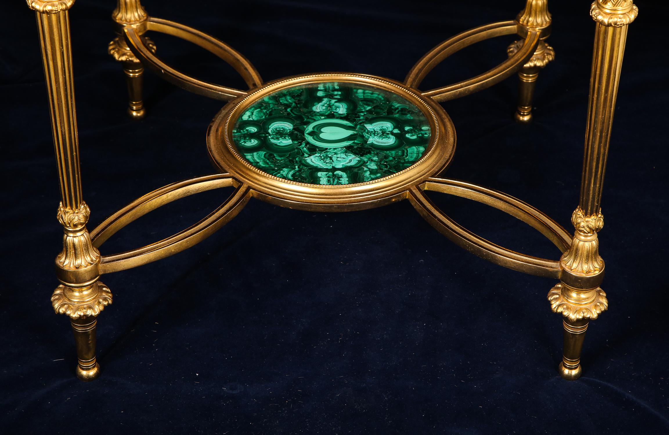 Fine French Louis XVI Style Gilt Bronze and Malachite Coffee Table 2