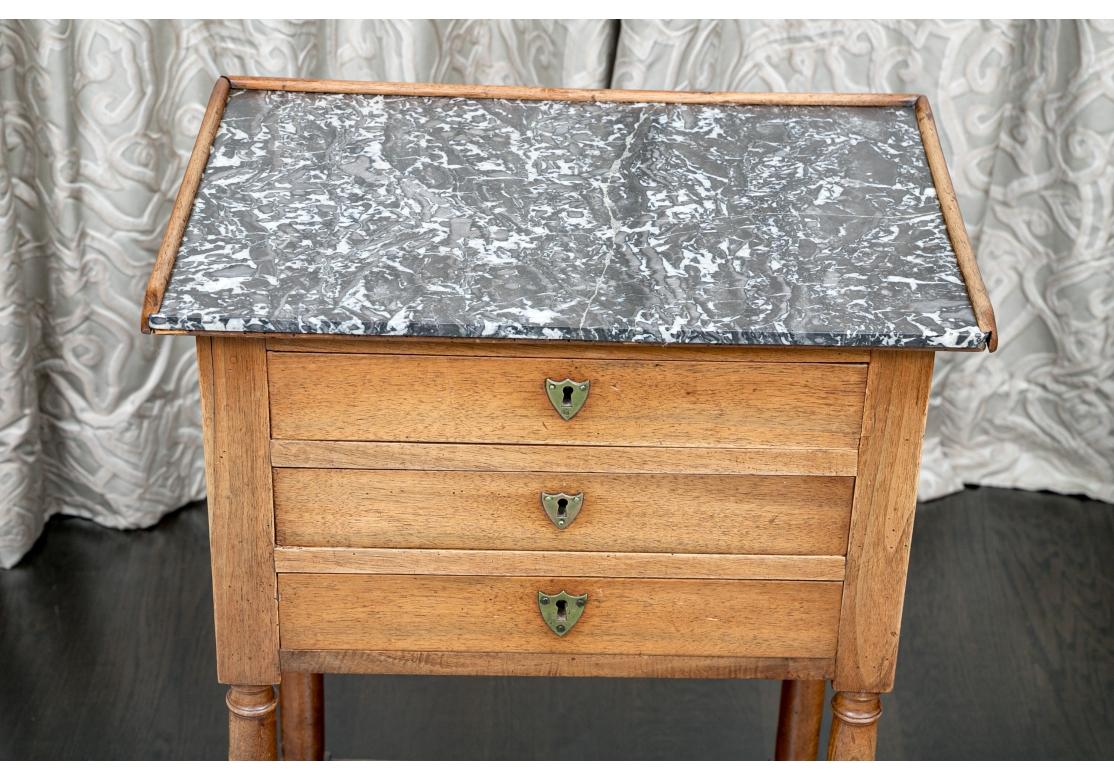 19th Century Fine French Louis XVI Style Three Drawer Marble Top Side Table  For Sale