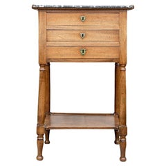 Fine French Louis XVI Style Three Drawer Marble Top Side Table 