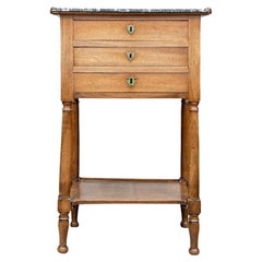 Fine French Louis XVI Style Three Drawer Marble Top Side Table