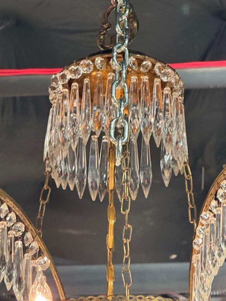 Bronze Lustre français Maison Jansen en bronze doré et cristal en vente
