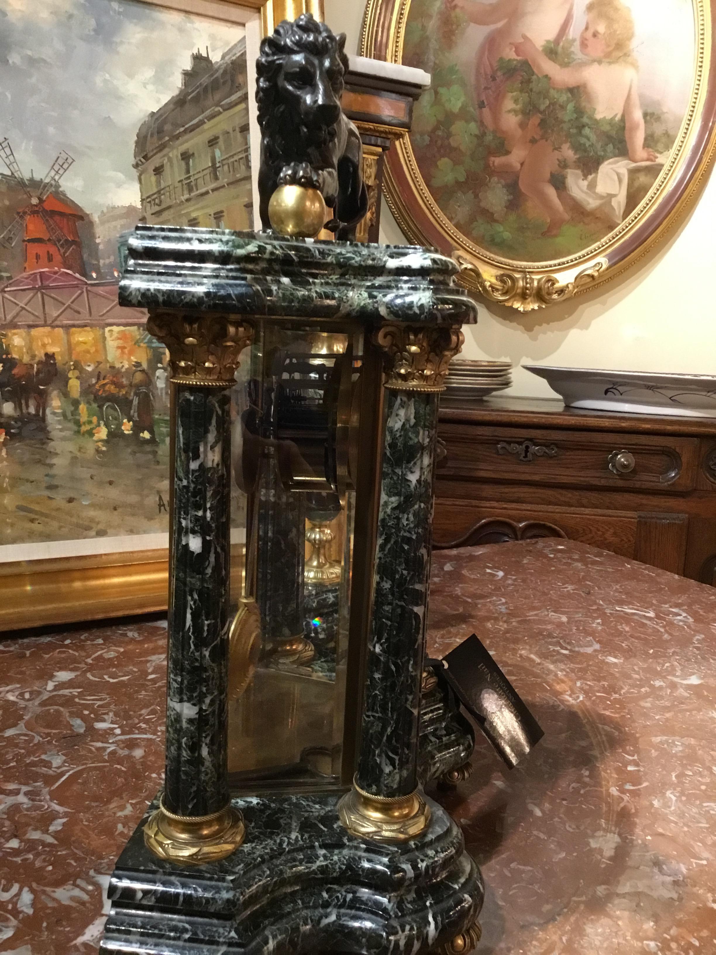 Fine French Marble and Bronze Mantel Clock and Garnitures A.D. Mougin For Sale 3