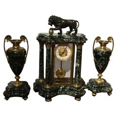 Antique Fine French Marble and Bronze Mantel Clock and Garnitures A.D. Mougin