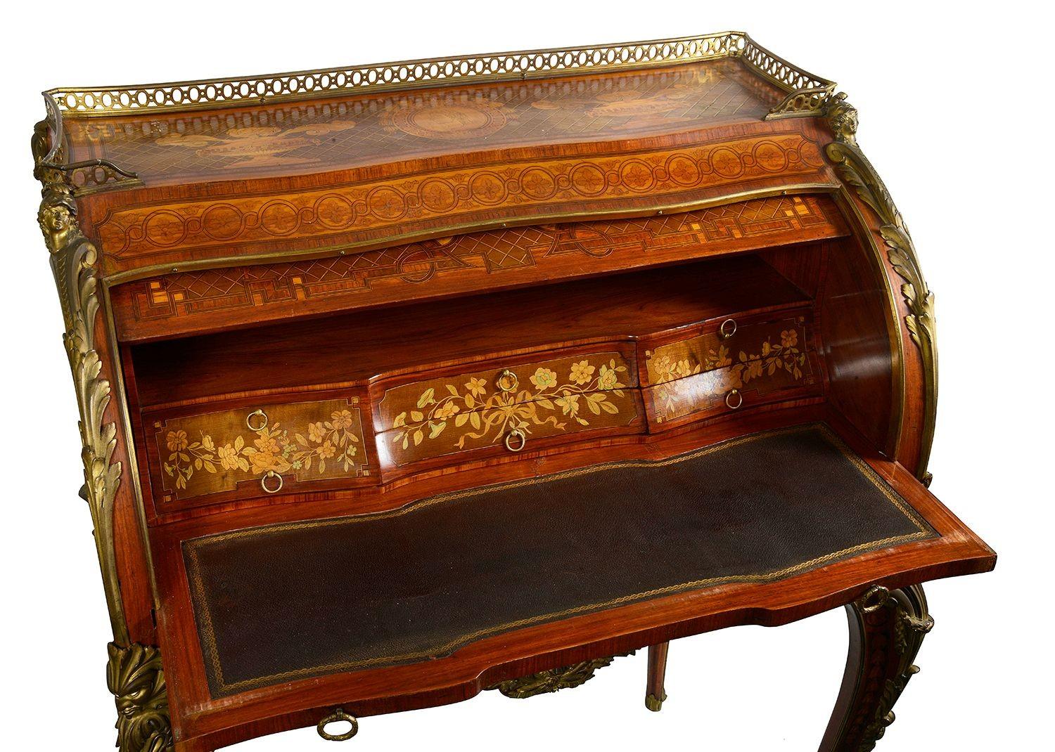 Fine French Marquetry bureau, circa 1880. For Sale 5