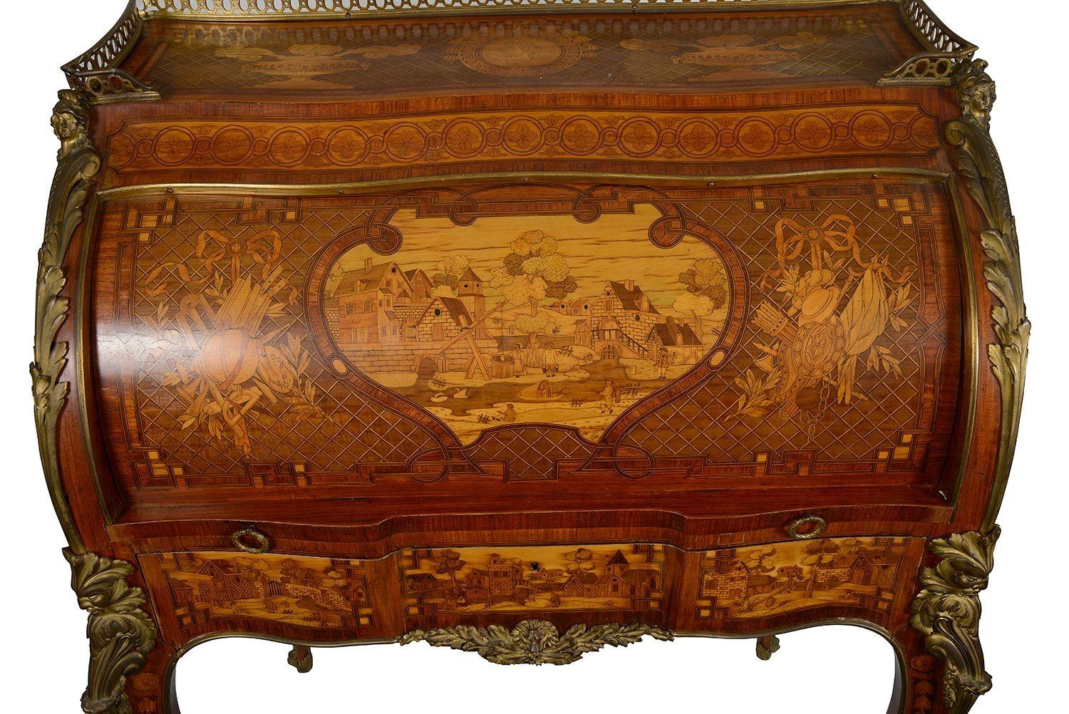 Inlay Fine French Marquetry bureau, circa 1880. For Sale