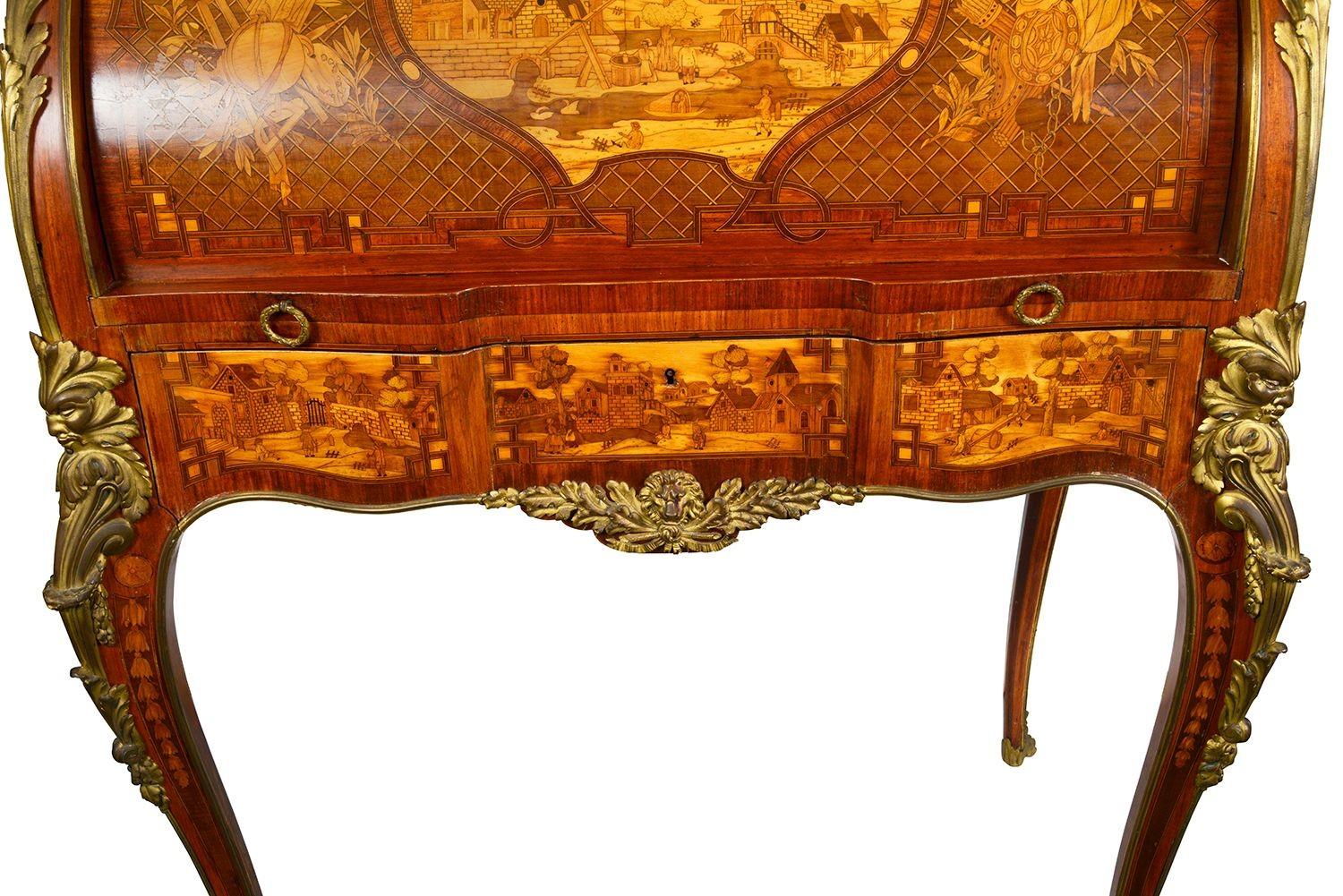 Mahogany Fine French Marquetry bureau, circa 1880. For Sale
