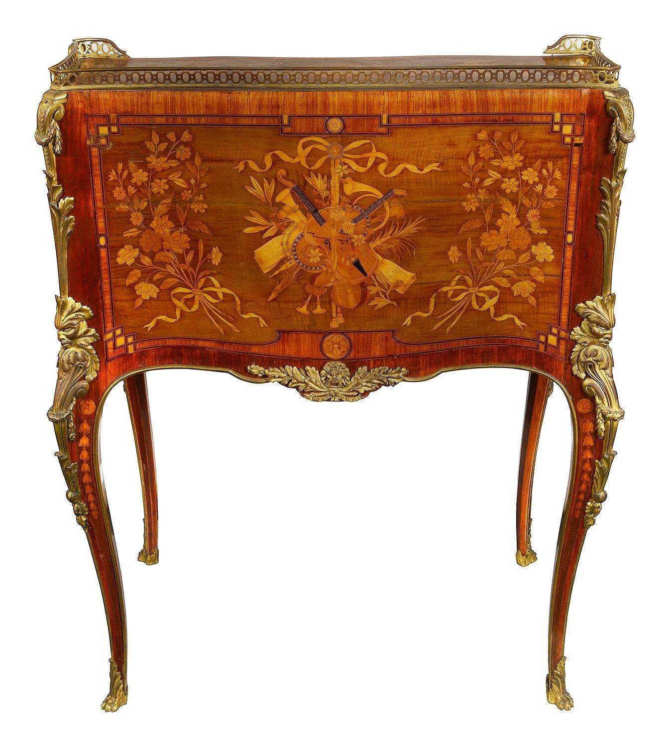 Fine French Marquetry bureau, circa 1880. For Sale 2
