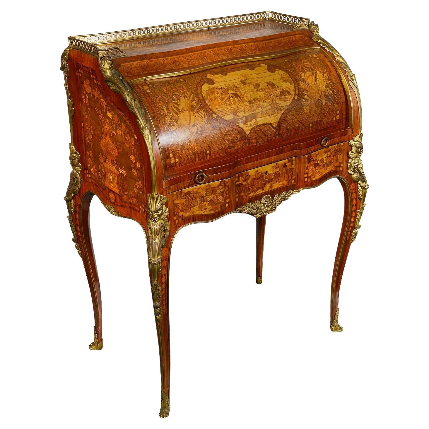 Fine French Marquetry bureau, circa 1880. For Sale