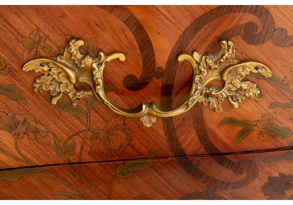 Fine French Marquetry Louis XV Style Commode With Marble Top In Good Condition For Sale In Bridgeport, CT