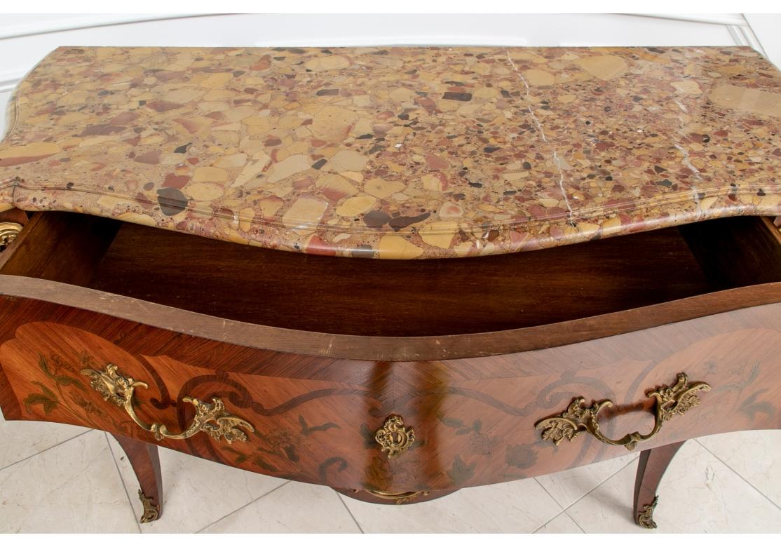 20th Century Fine French Marquetry Louis XV Style Commode With Marble Top For Sale