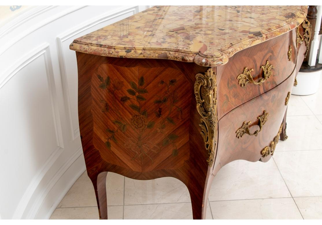 Fine French Marquetry Louis XV Style Commode With Marble Top For Sale 2