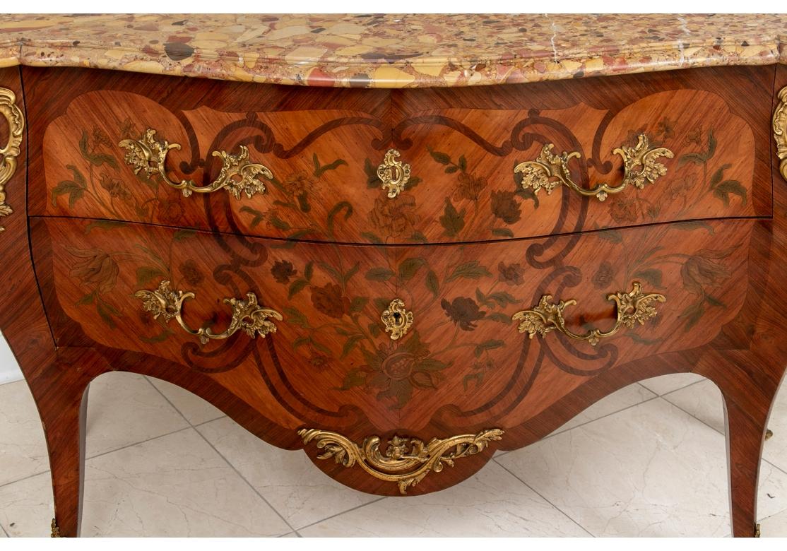 Fine French Marquetry Louis XV Style Commode With Marble Top For Sale 4