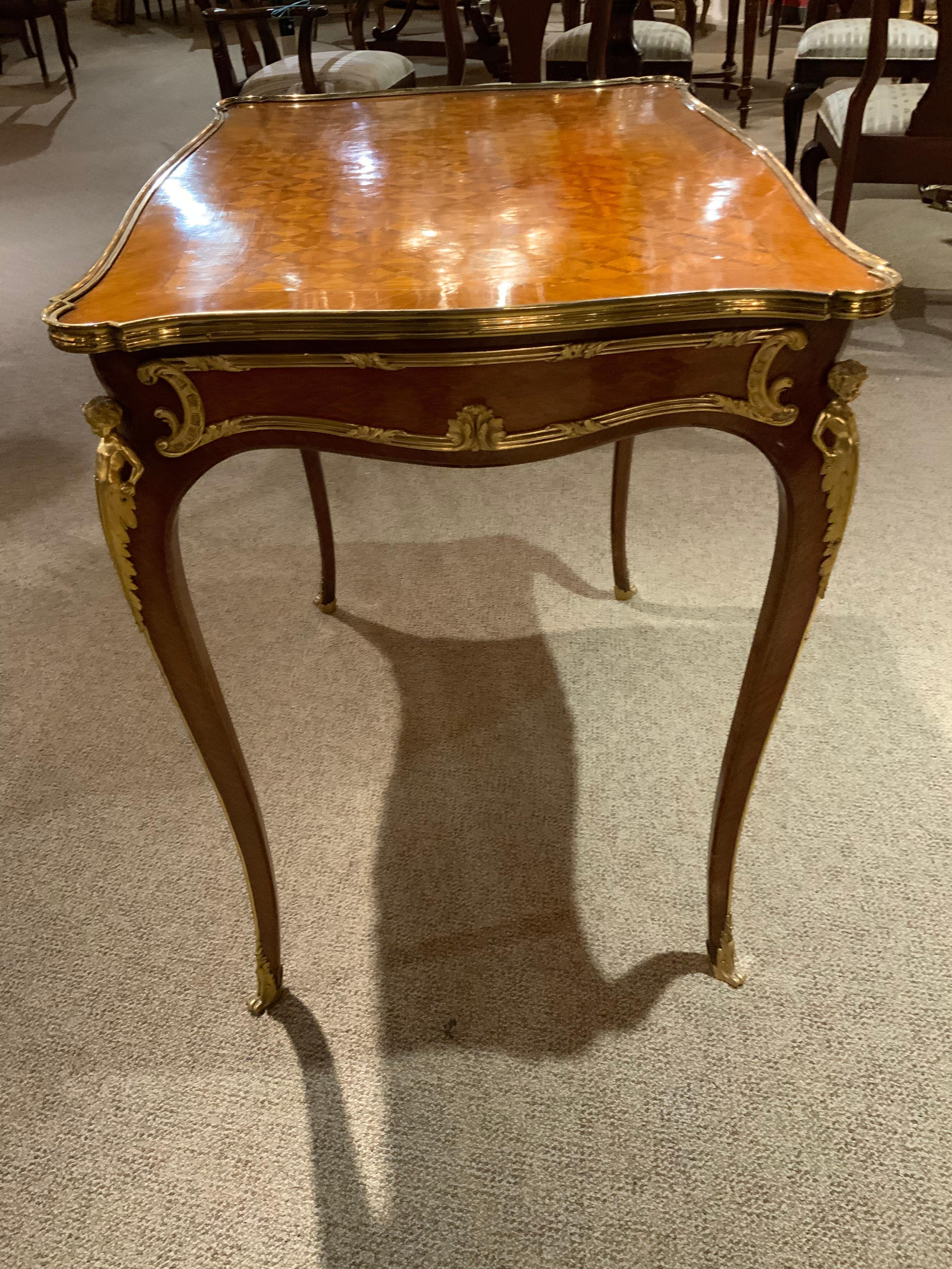 20th Century Fine French Marquetry Side Table with Gilt Bronze Mounts, Louis XVI-Style For Sale