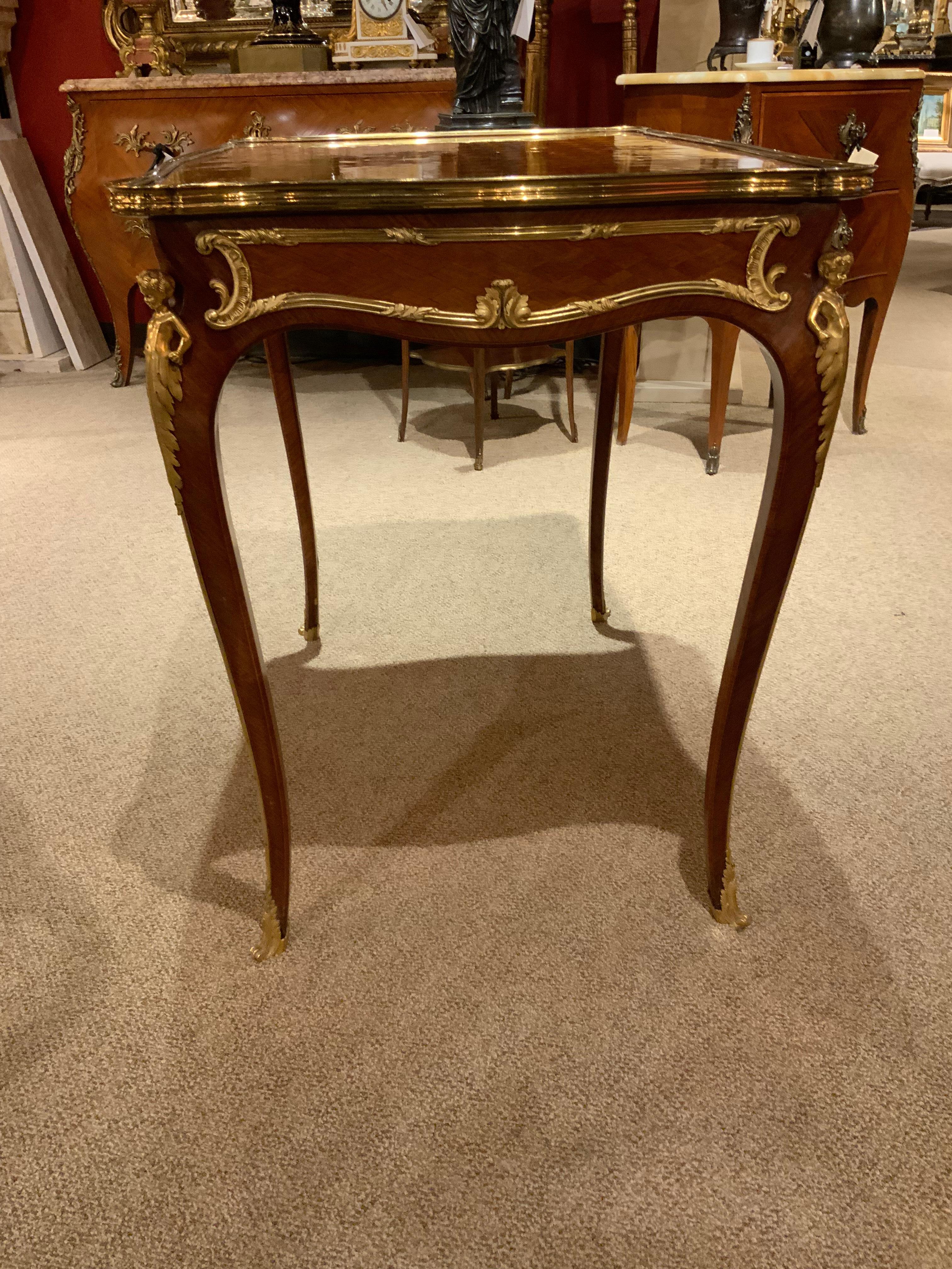 Fine French Marquetry Side Table with Gilt Bronze Mounts, Louis XVI-Style For Sale 1