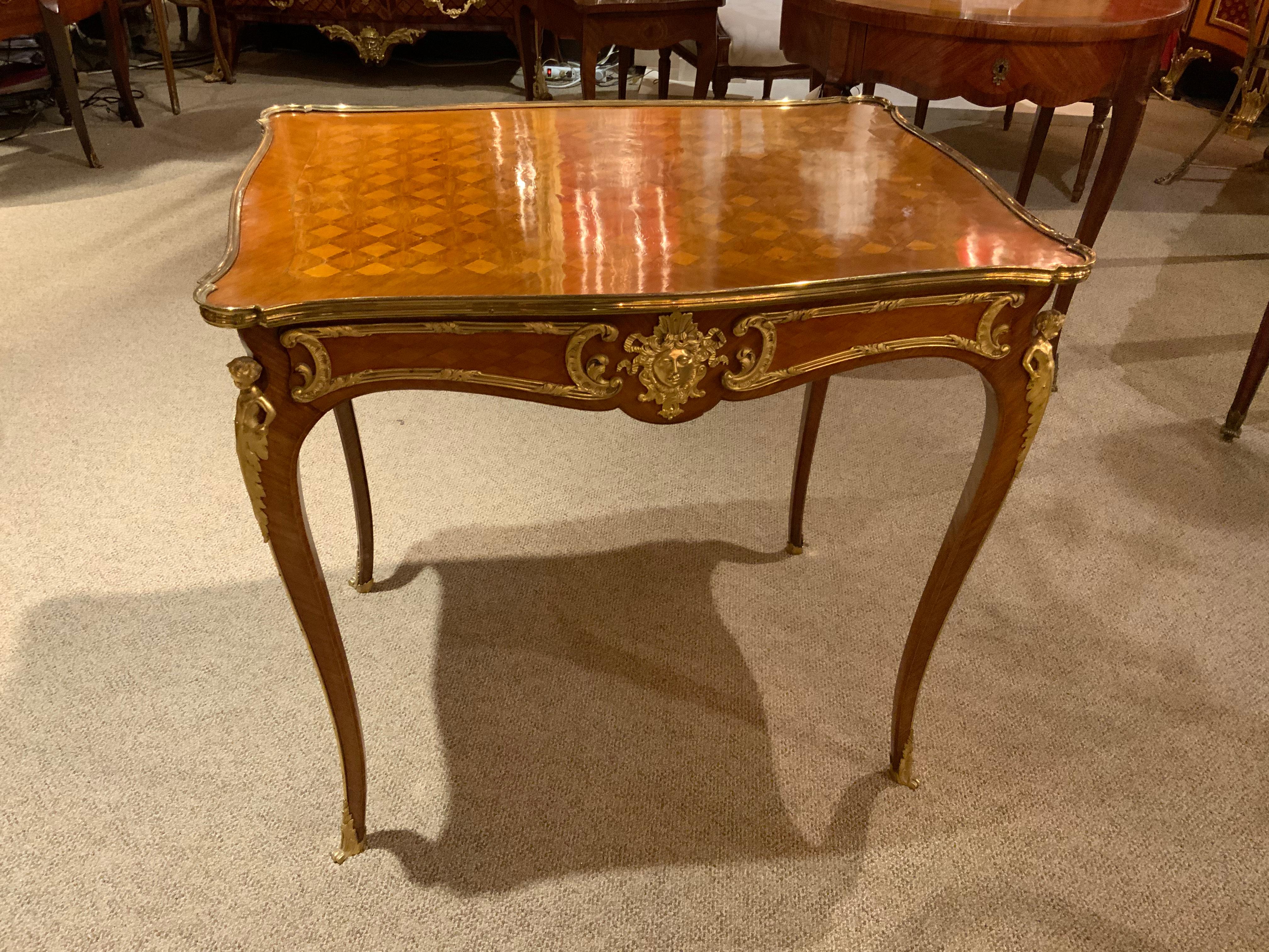 Fine French Marquetry Side Table with Gilt Bronze Mounts, Louis XVI-Style For Sale 3