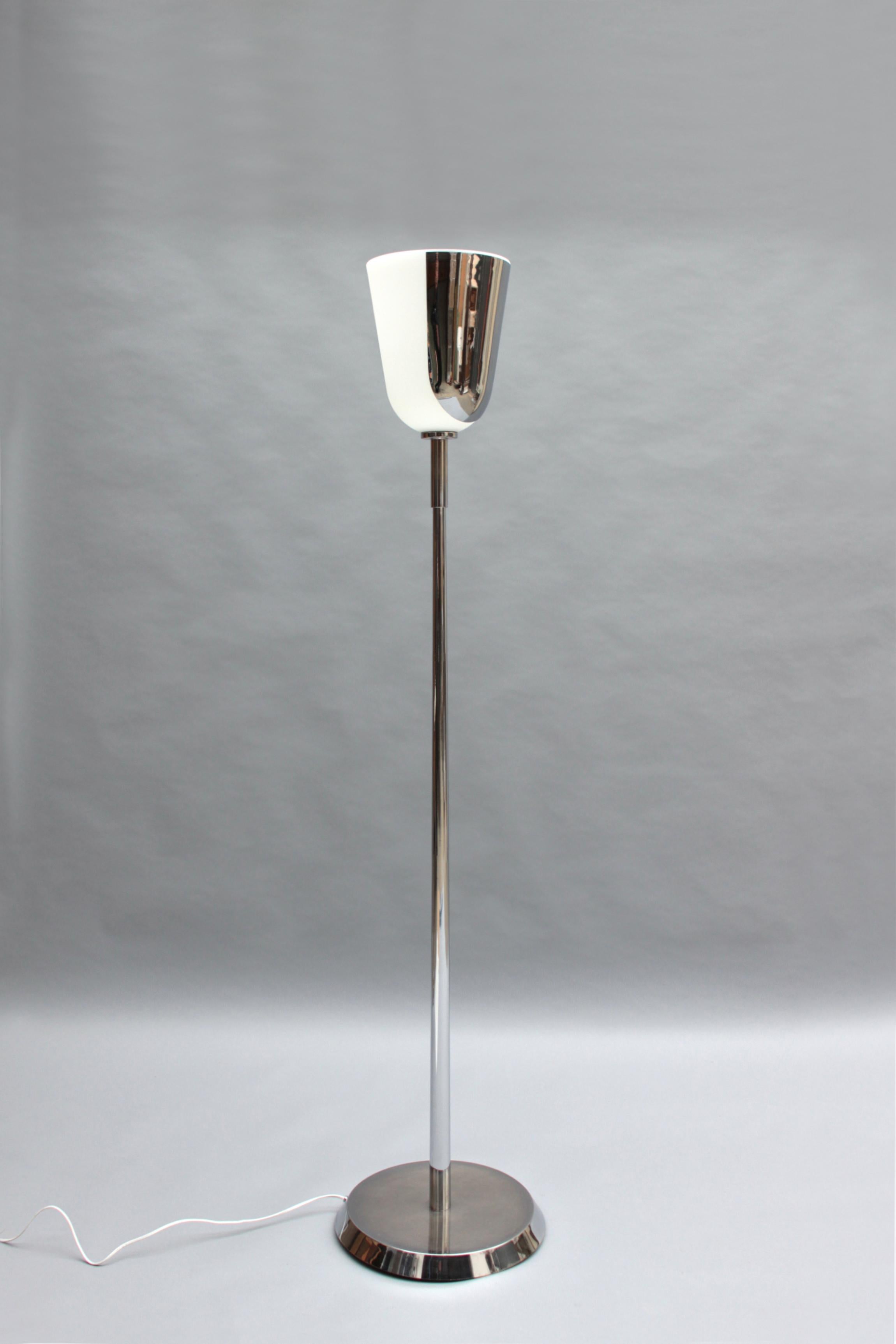 Fine French Mid-Century Chrome and Glass Floor Lamp by Jean Perzel In Good Condition For Sale In Long Island City, NY
