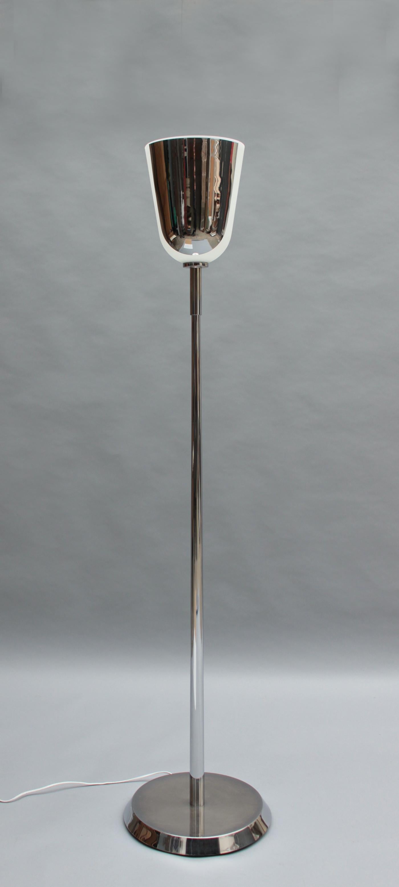 Mid-20th Century Fine French Mid-Century Chrome and Glass Floor Lamp by Jean Perzel For Sale