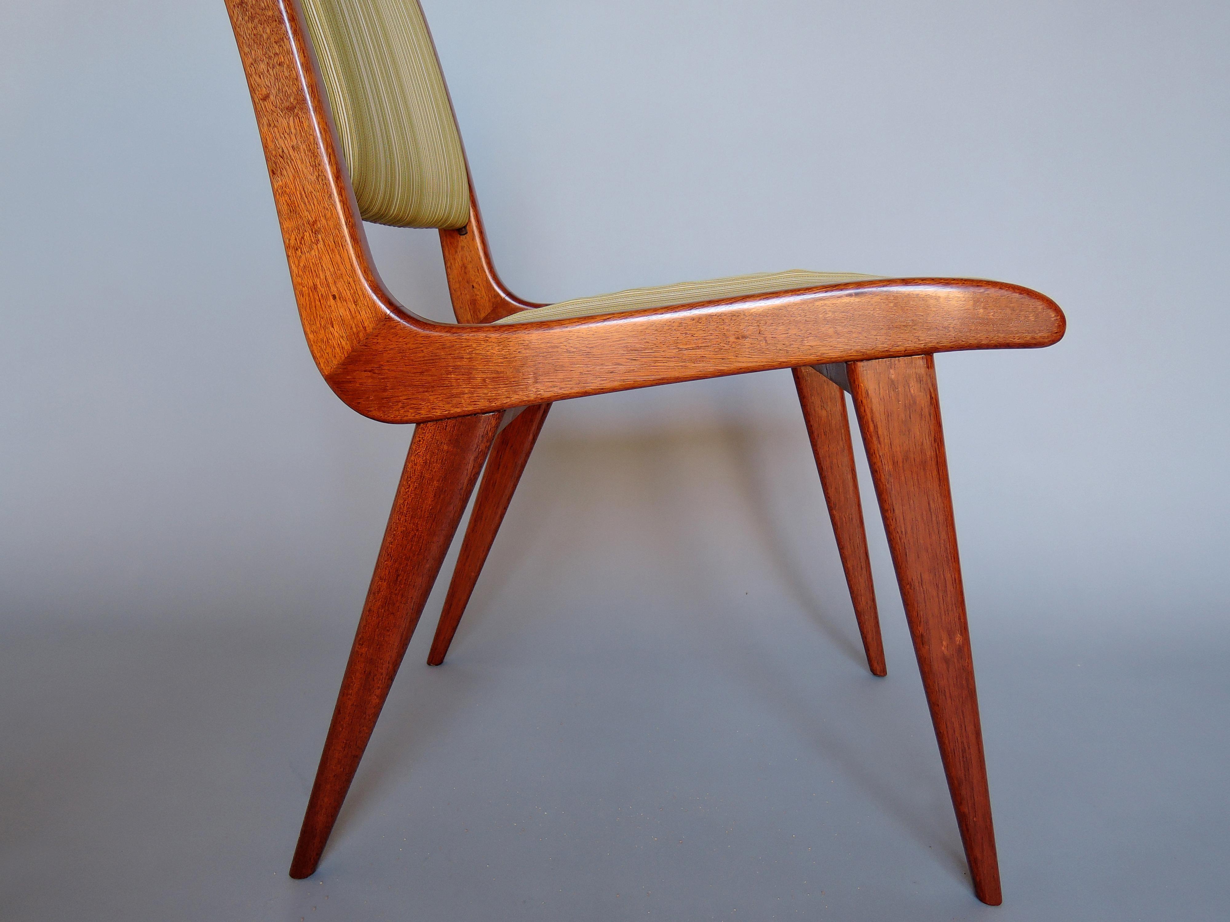 Fine French Mid-Century Mahogany Side Chairs by Roset For Sale 4