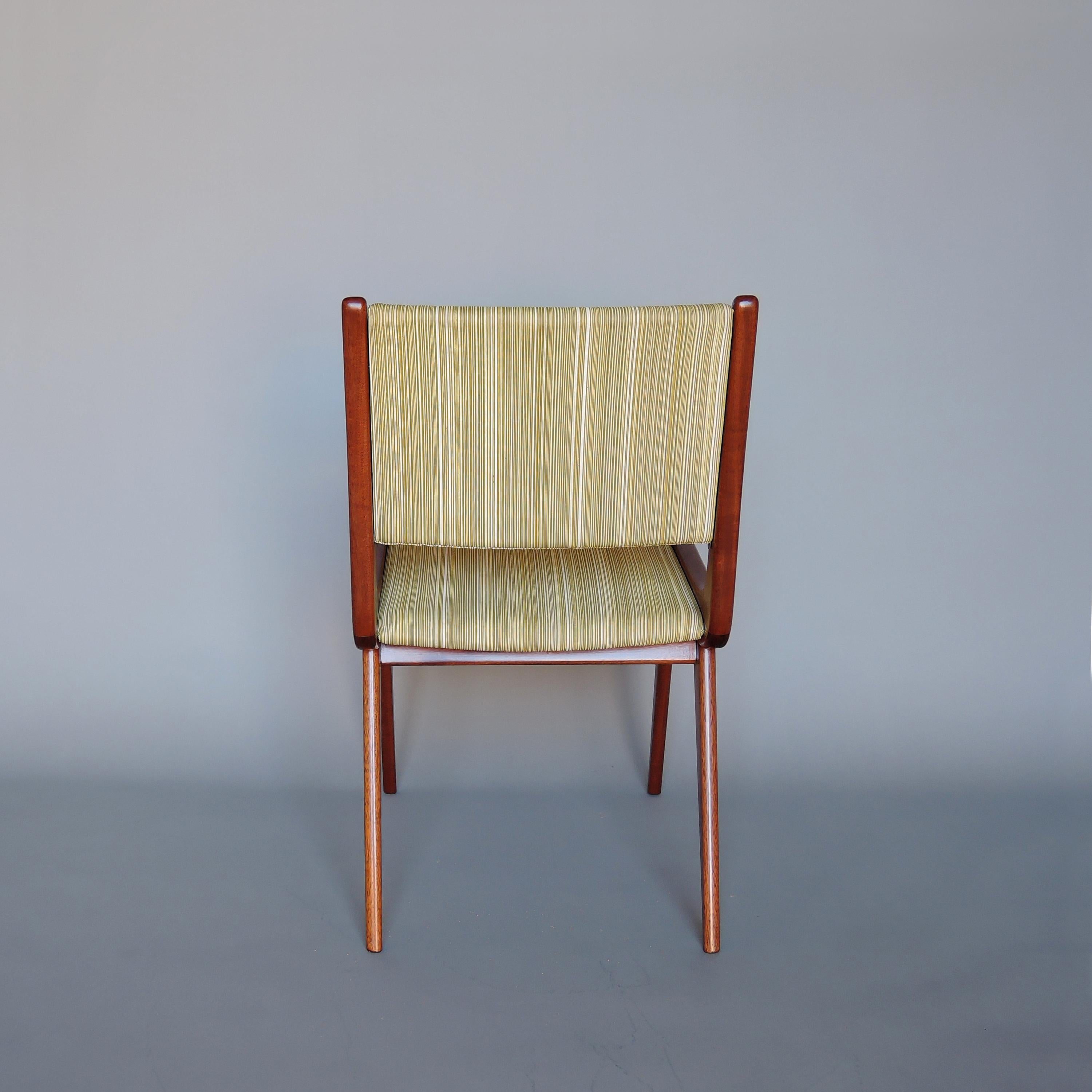 Oak Fine French Mid-Century Mahogany Side Chairs by Roset For Sale
