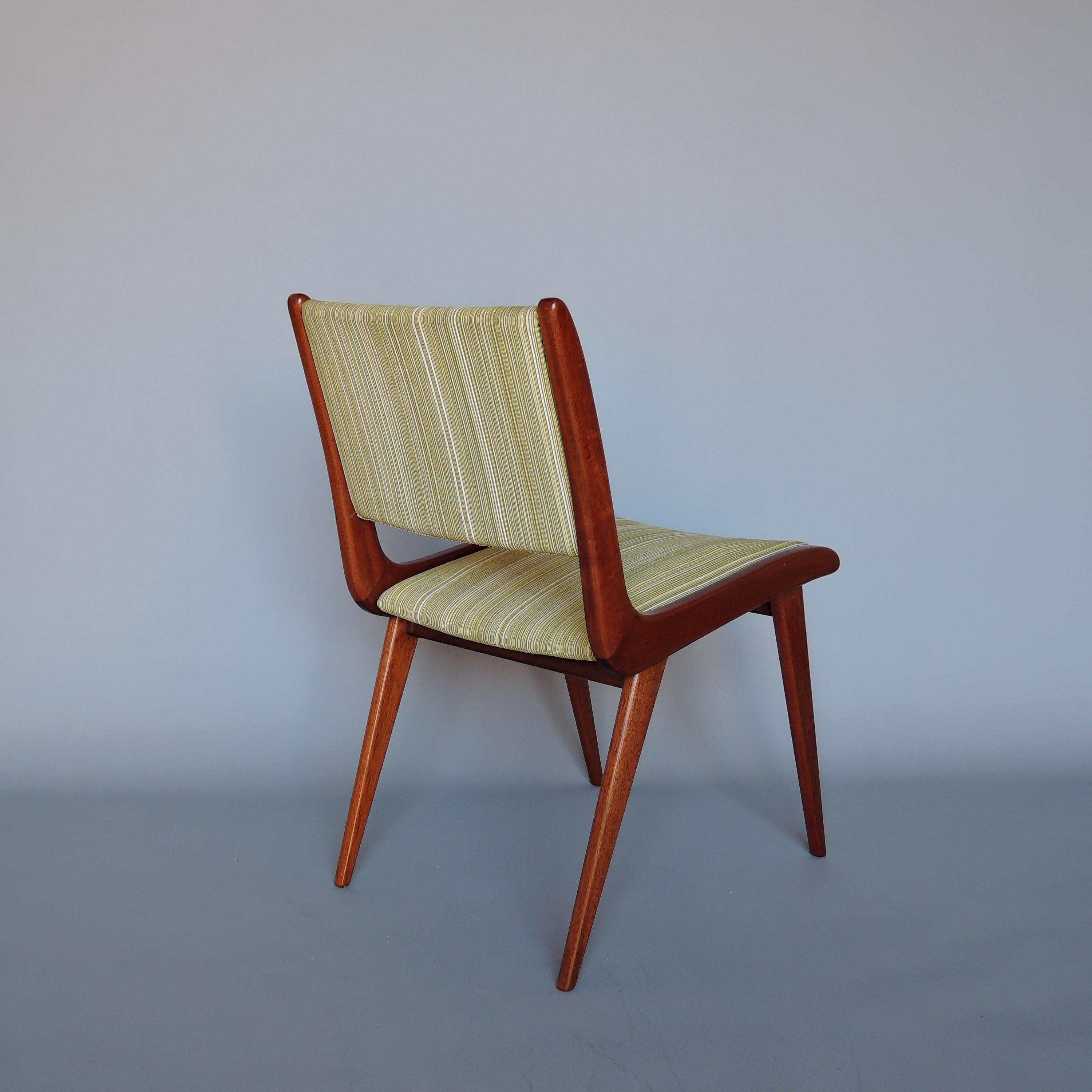 Fine French Mid-Century Mahogany Side Chairs by Roset For Sale 1