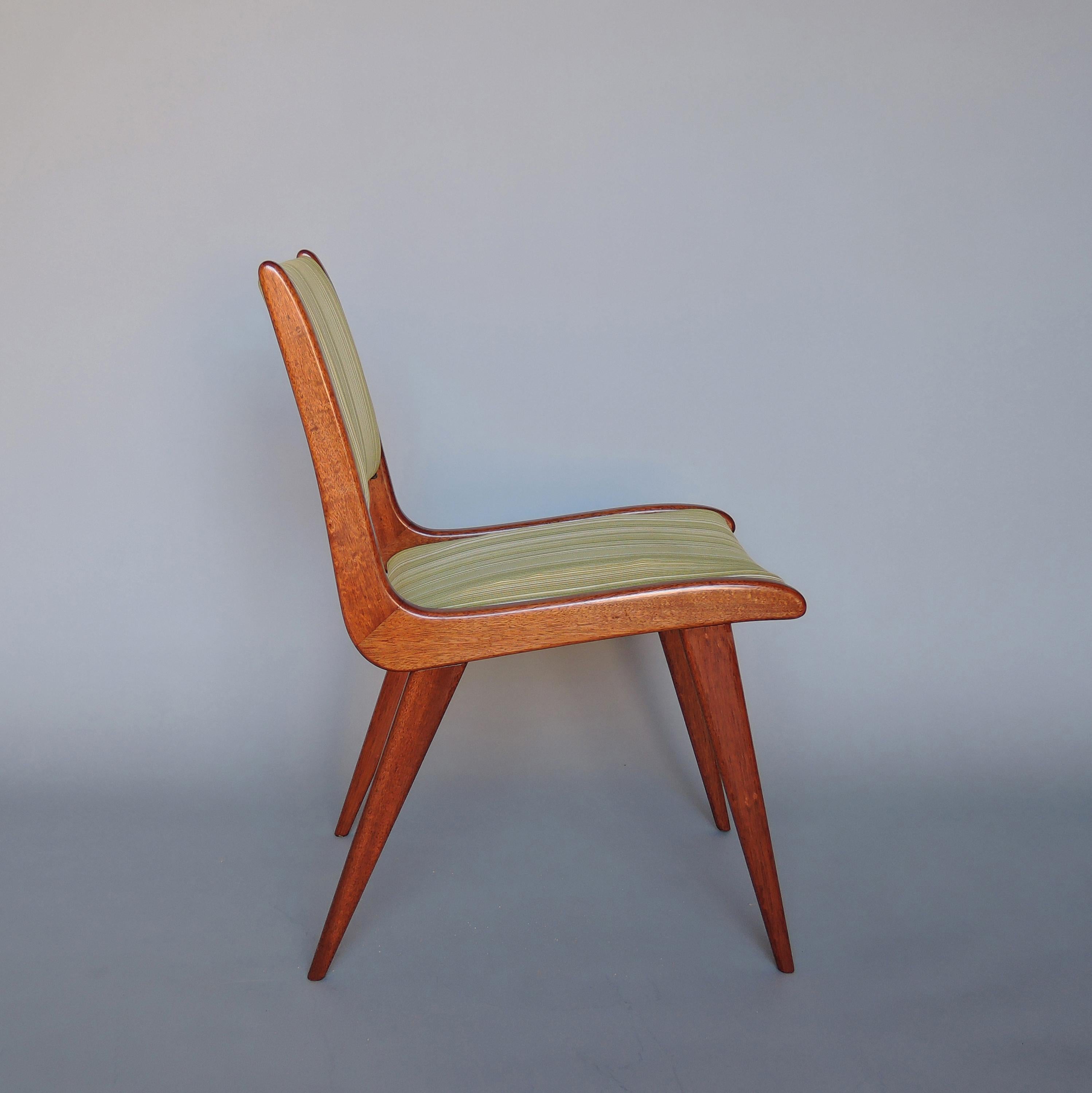 Fine French Mid-Century Mahogany Side Chairs by Roset For Sale 2