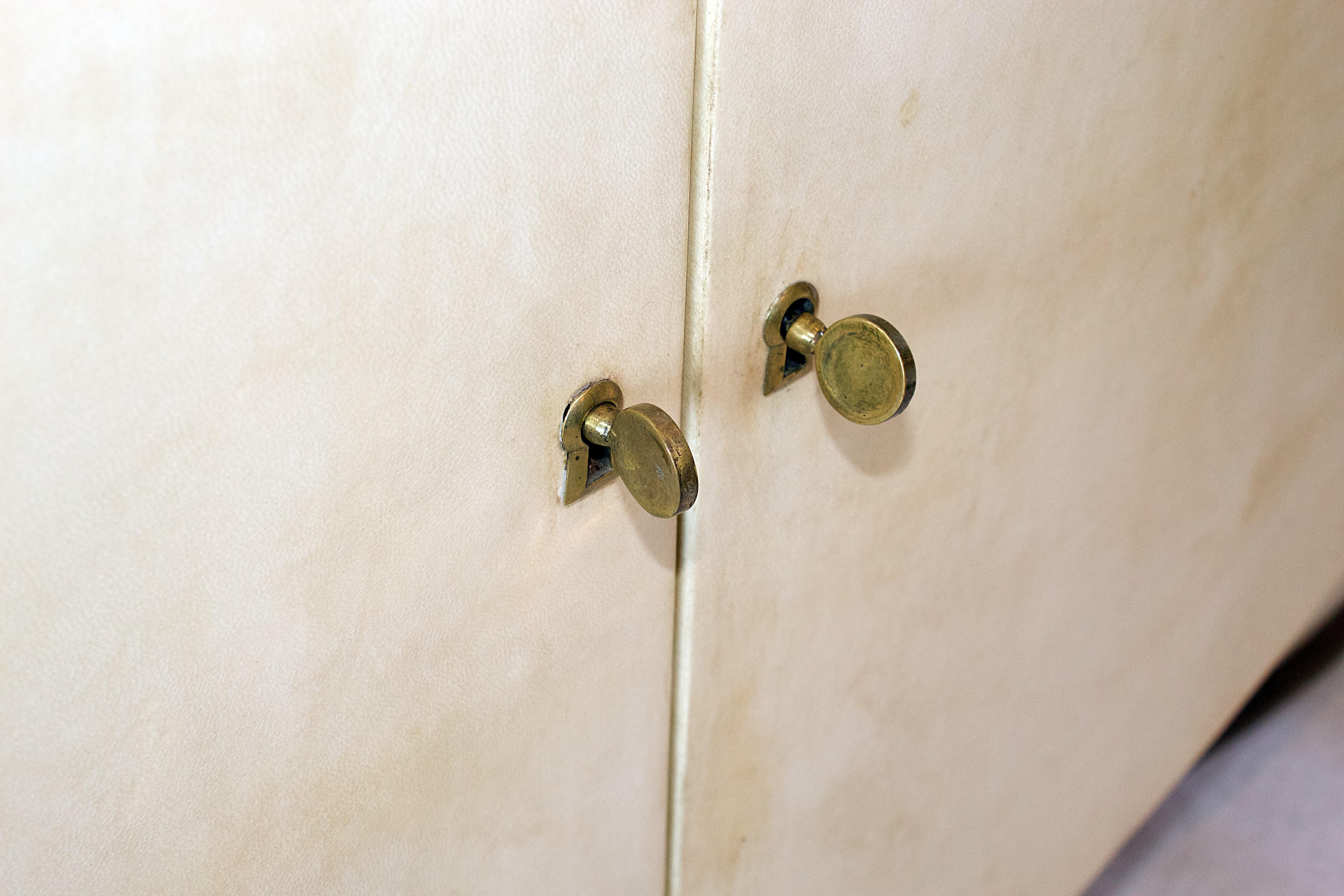 Parchment Paper French Modern Parchment, Bronze & Zebrawood Credenza, attributed to Andre Arbus