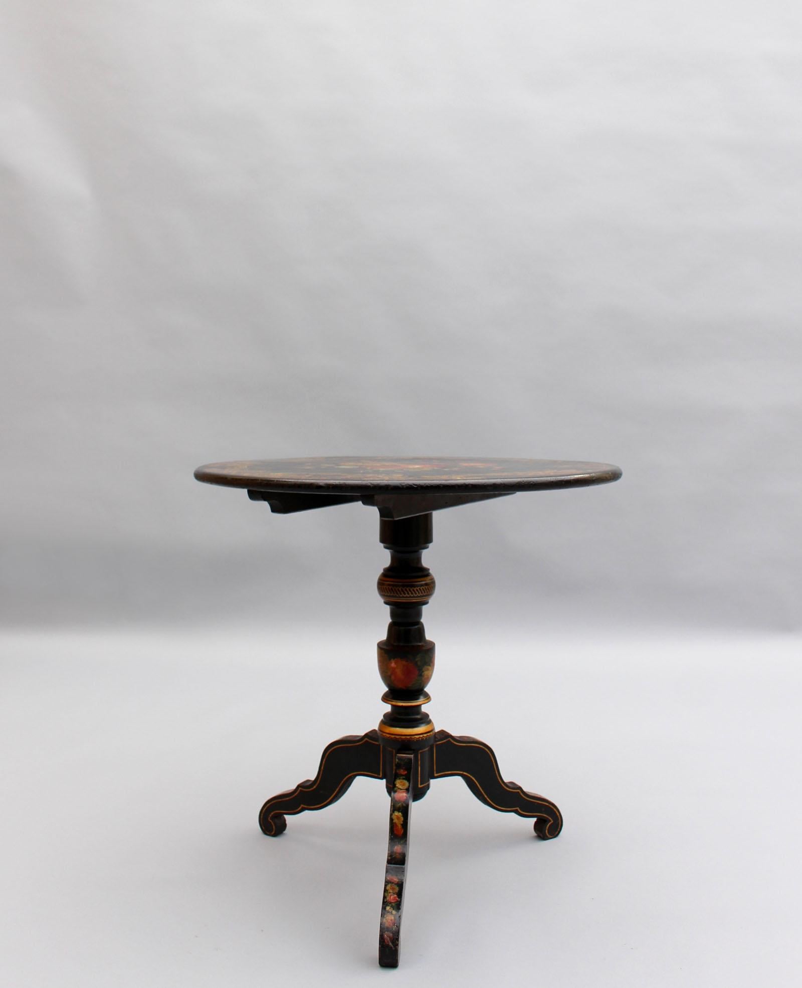 Marquetry Fine French Napoleon III Lacquered Tilt-Top Table For Sale