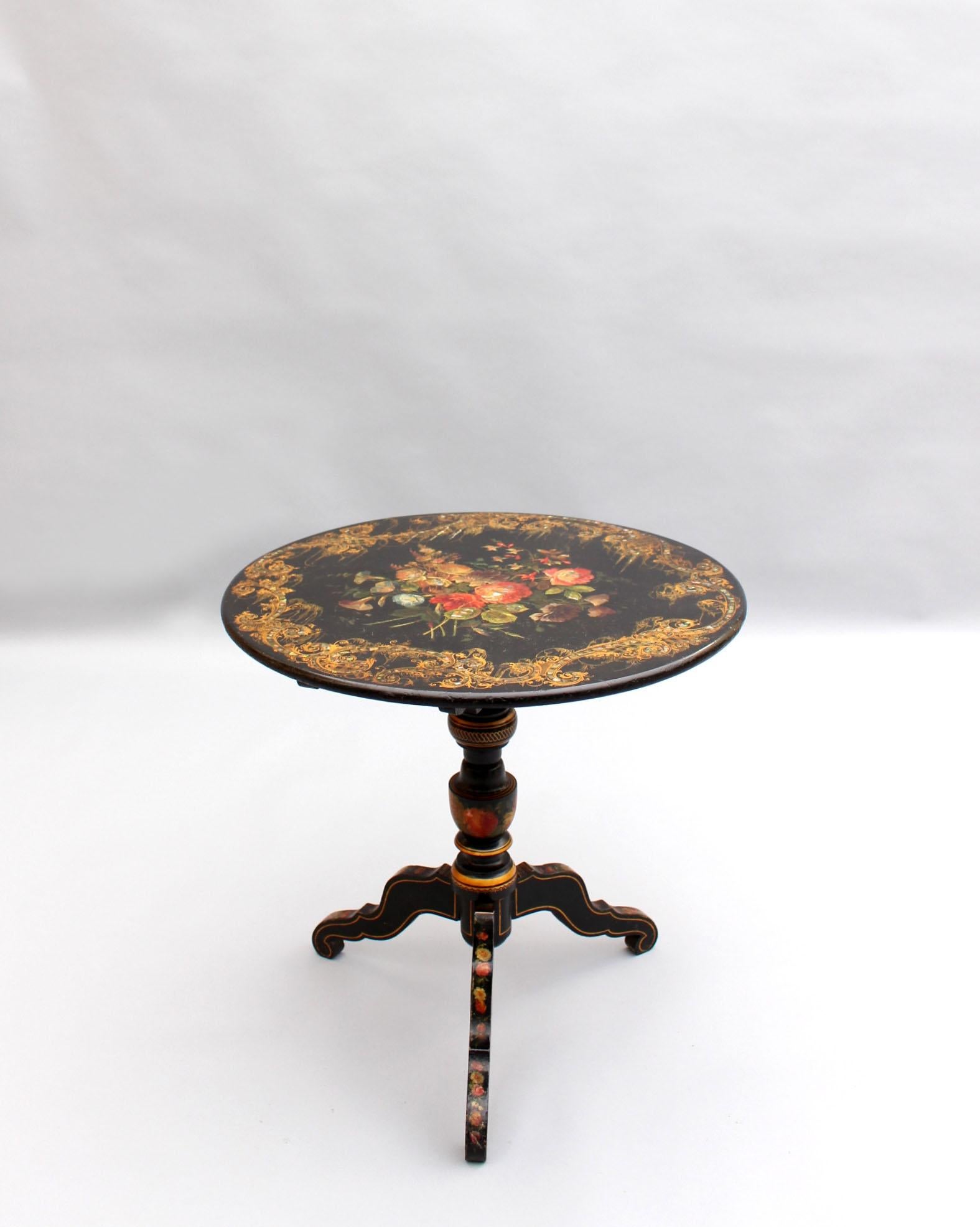 19th Century Fine French Napoleon III Lacquered Tilt-Top Table For Sale