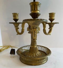 Fine French Neoclassical Bronze Three Candelabra Bouillotte Lamp Silk Shade