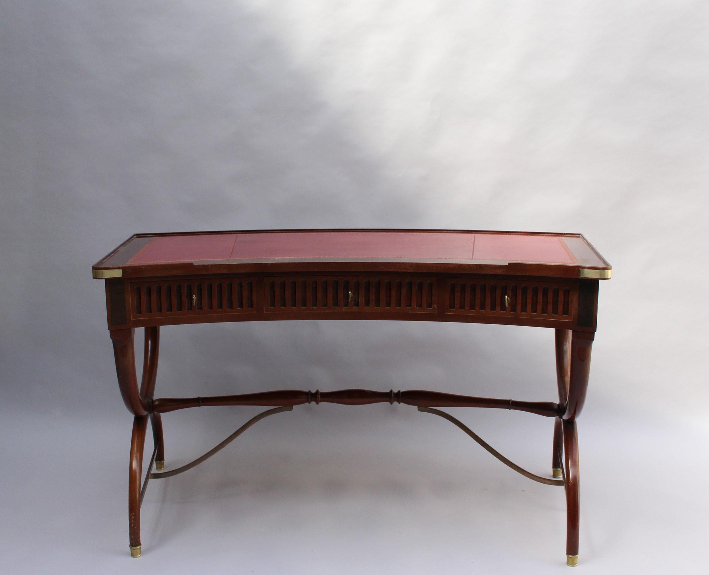 Mid-20th Century Fine French Neoclassical Mahogany Curved Desk and Armchair