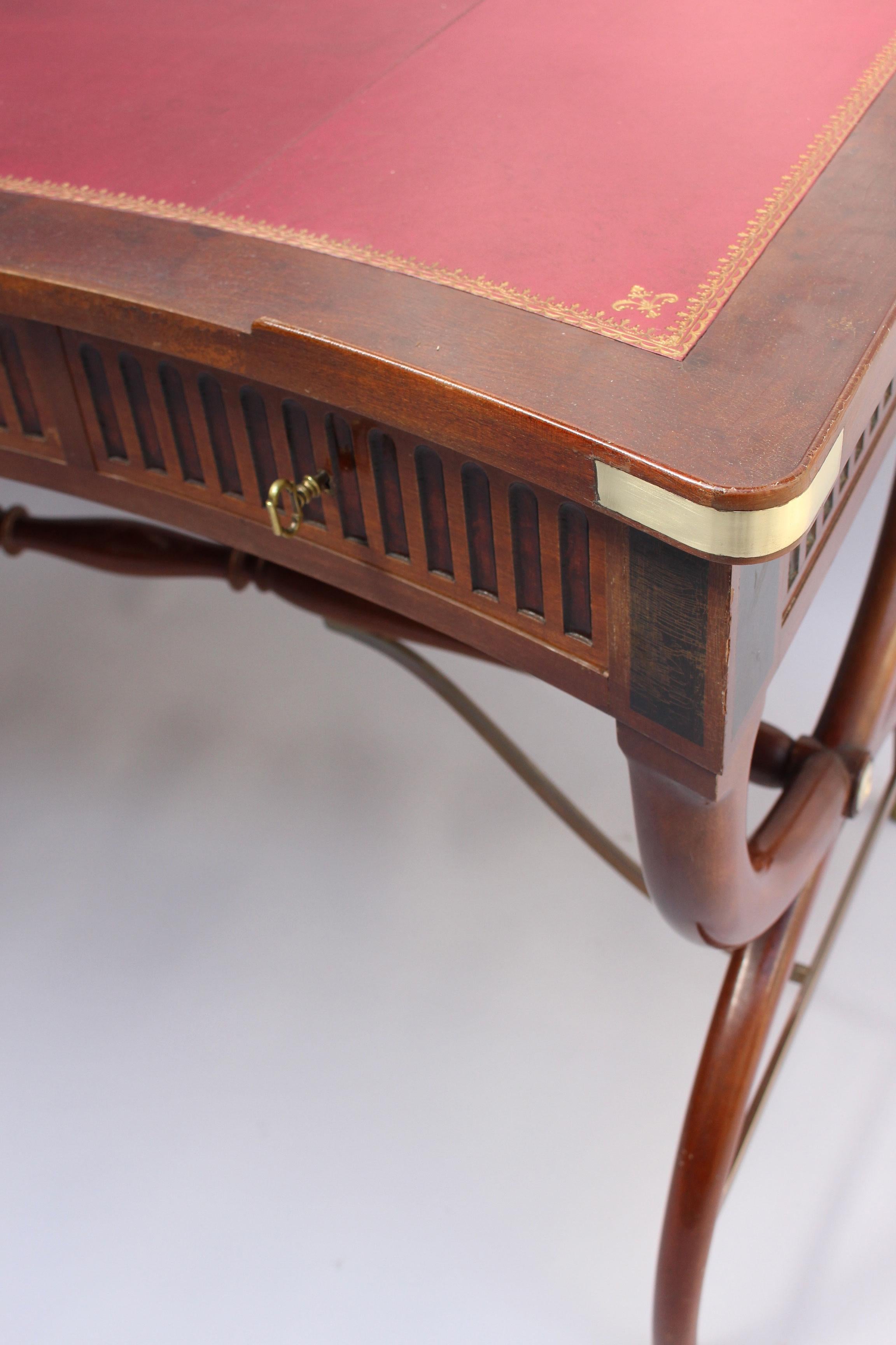 Fine French Neoclassical Mahogany Curved Desk and Armchair 4