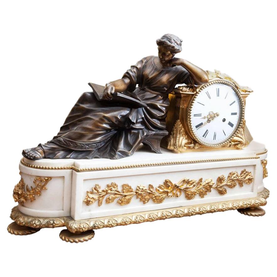 Fine French Neoclassical Marble and Gilt Bronze Ormolu Mantel Clock