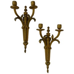 Fine French Neoclassical Regency Bronze Empire Two Arm Swag Urn Two Arm Sconces 