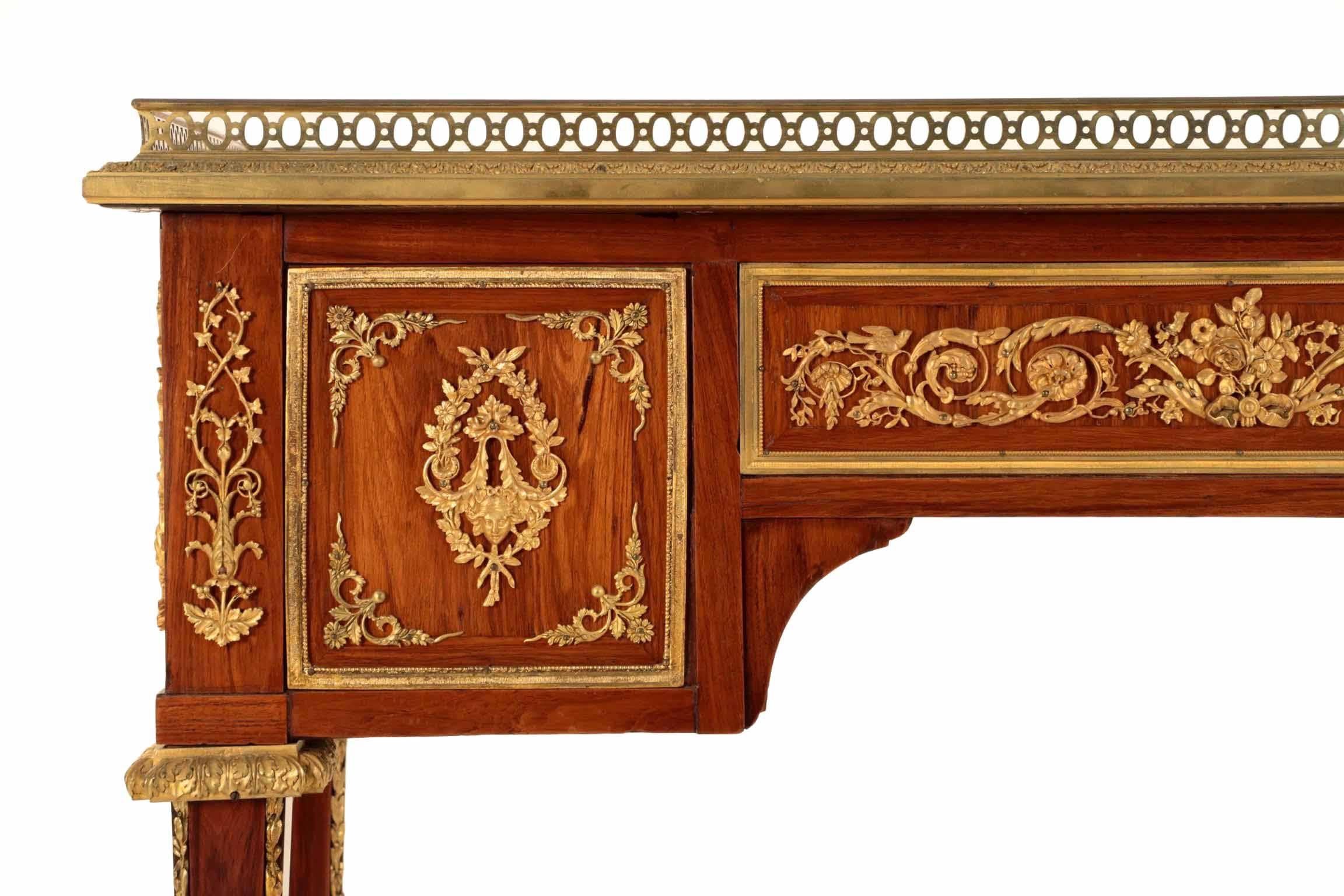 Fine French Neoclassical Rosewood and Bronze Leather Writing Desk, 19th Century 12