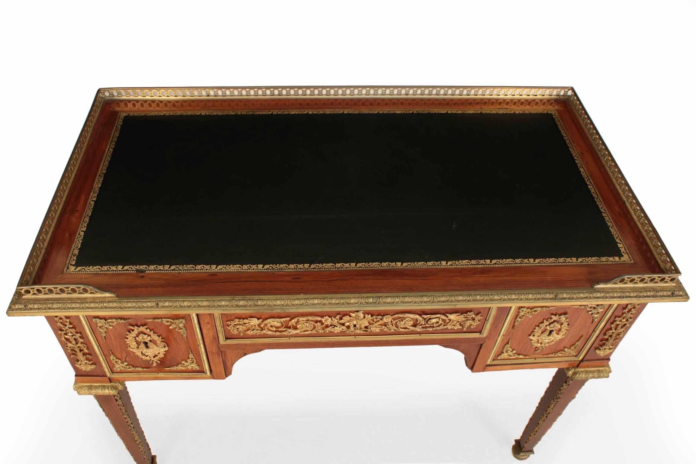 European Fine French Neoclassical Rosewood and Bronze Leather Writing Desk, 19th Century