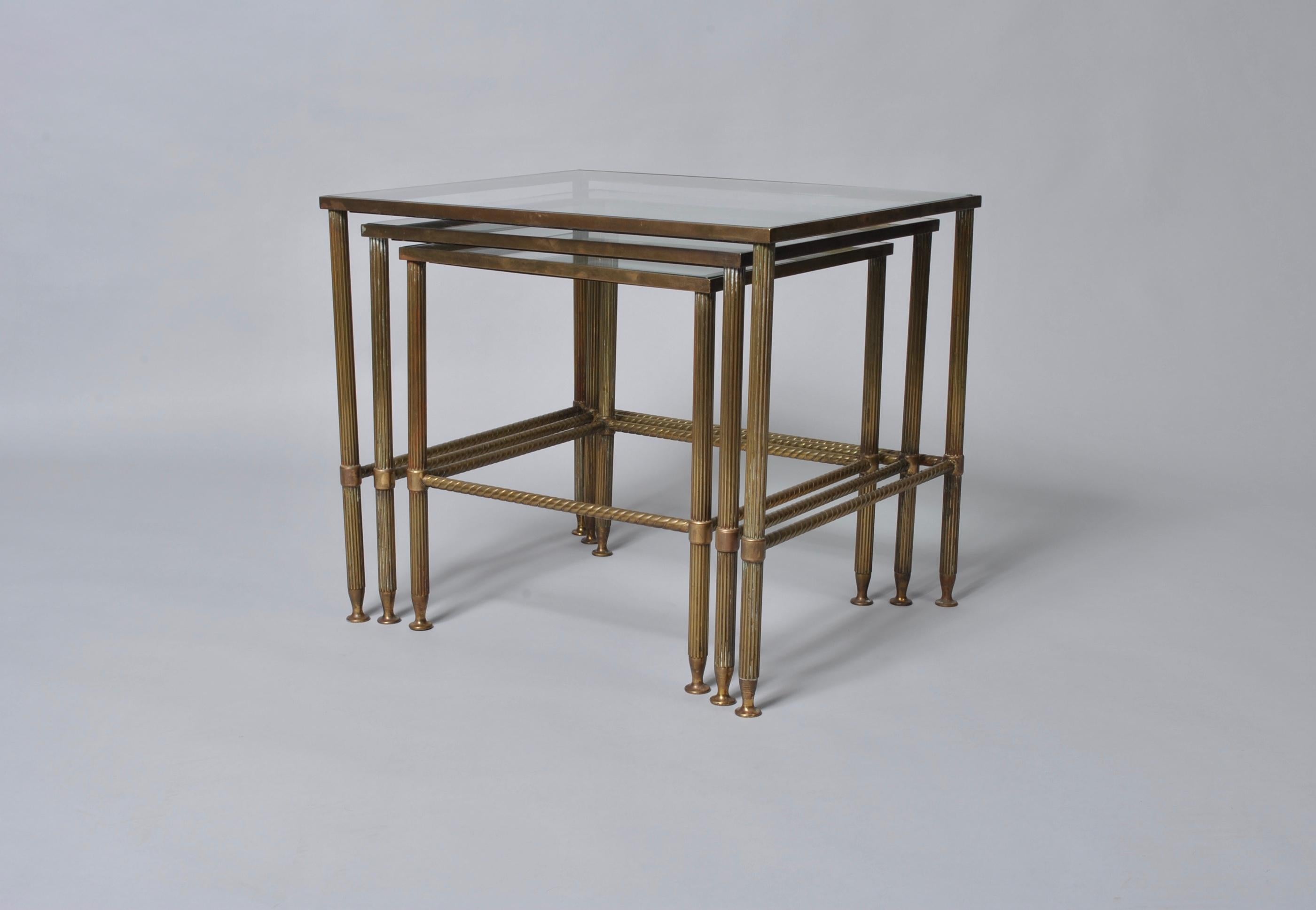 Hollywood Regency Midcentury French Nest Tables, Brass, 1950s