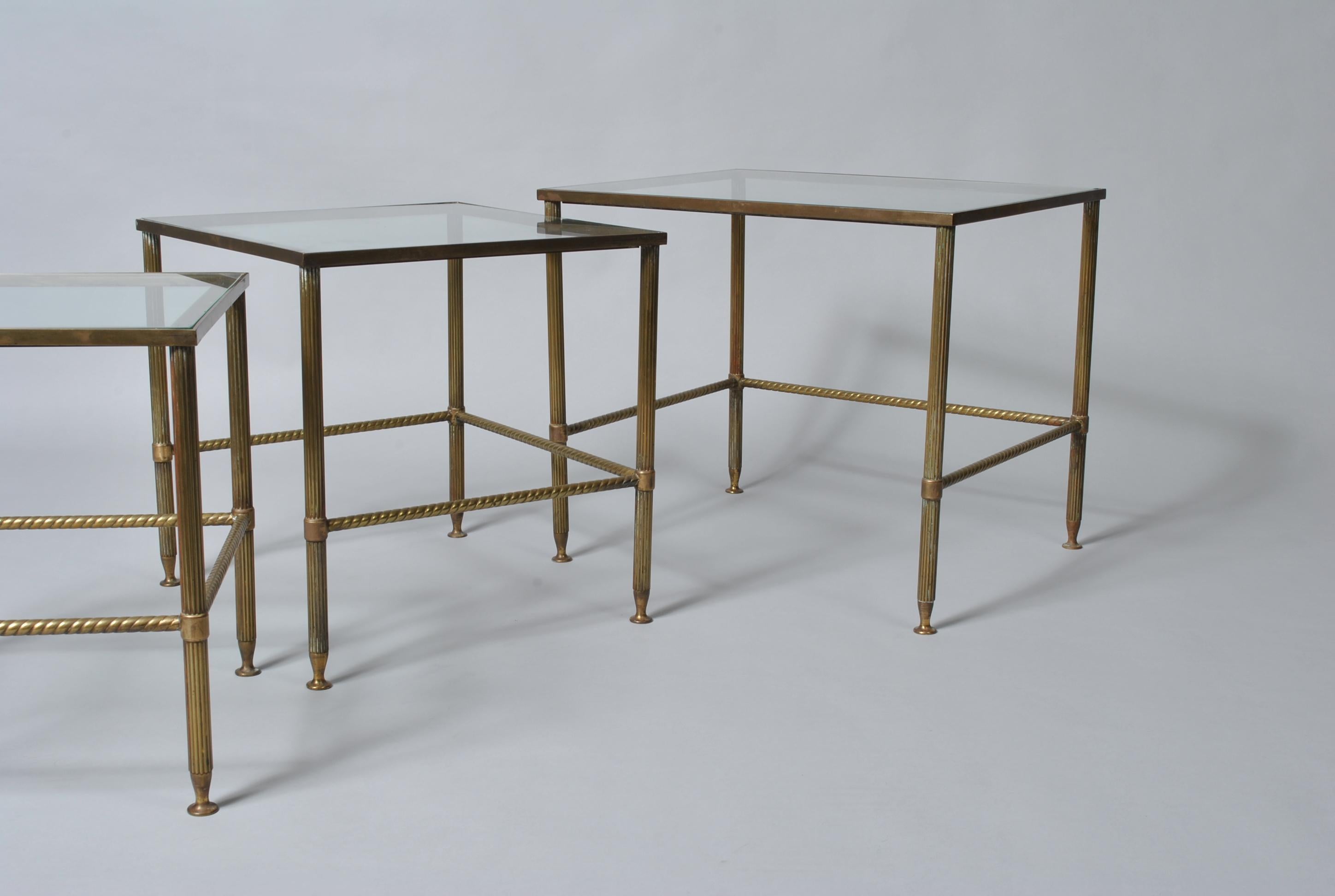 Midcentury French Nest Tables, Brass, 1950s 1