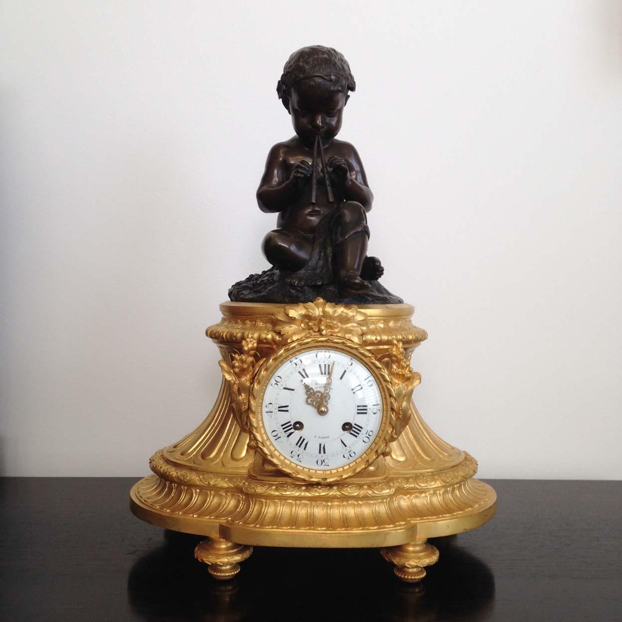Louis XVI 19th Century French Ormolu and Bronze Mantel Clock by Deniere, Paris
