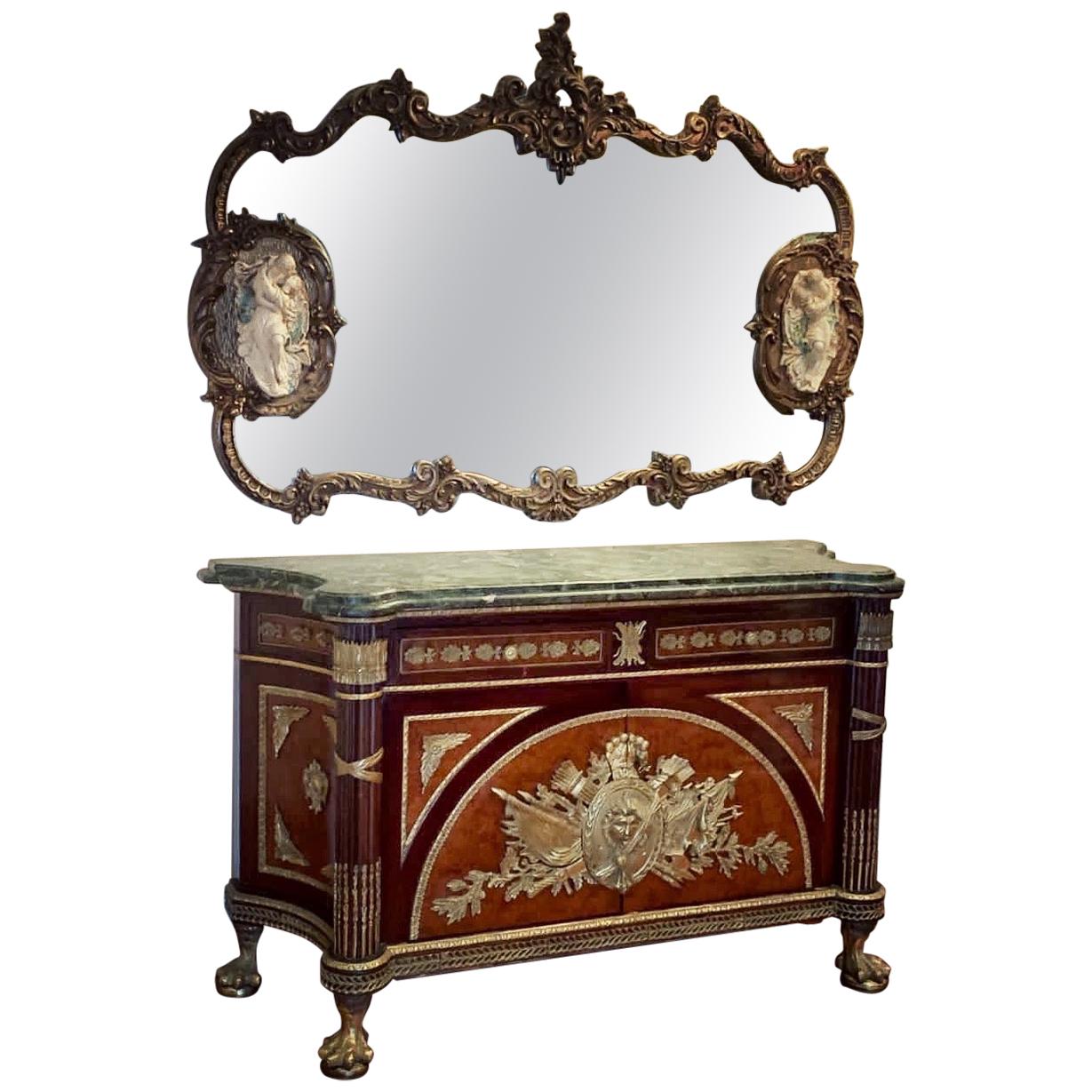Fine French Ormolu-Mounted Commode a Vantaux with a Mirror, Late 19th Century